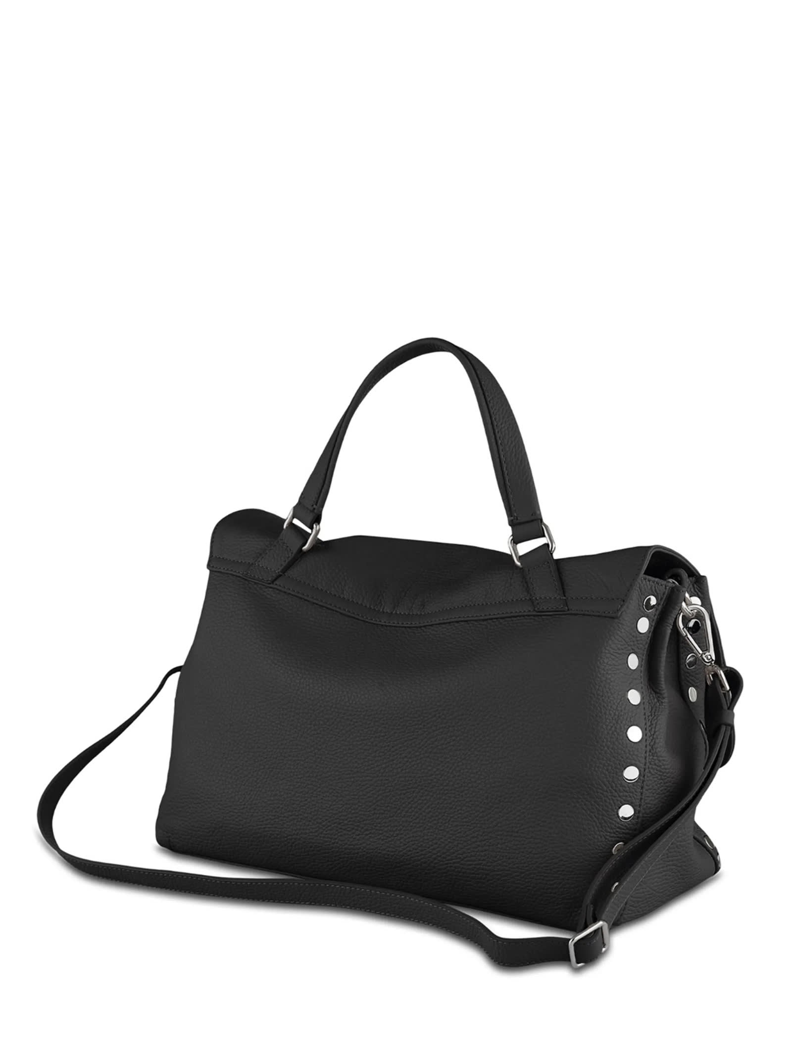 Shop Zanellato Postina Daily Medium Leather Bag With Shoulder Strap In Nero