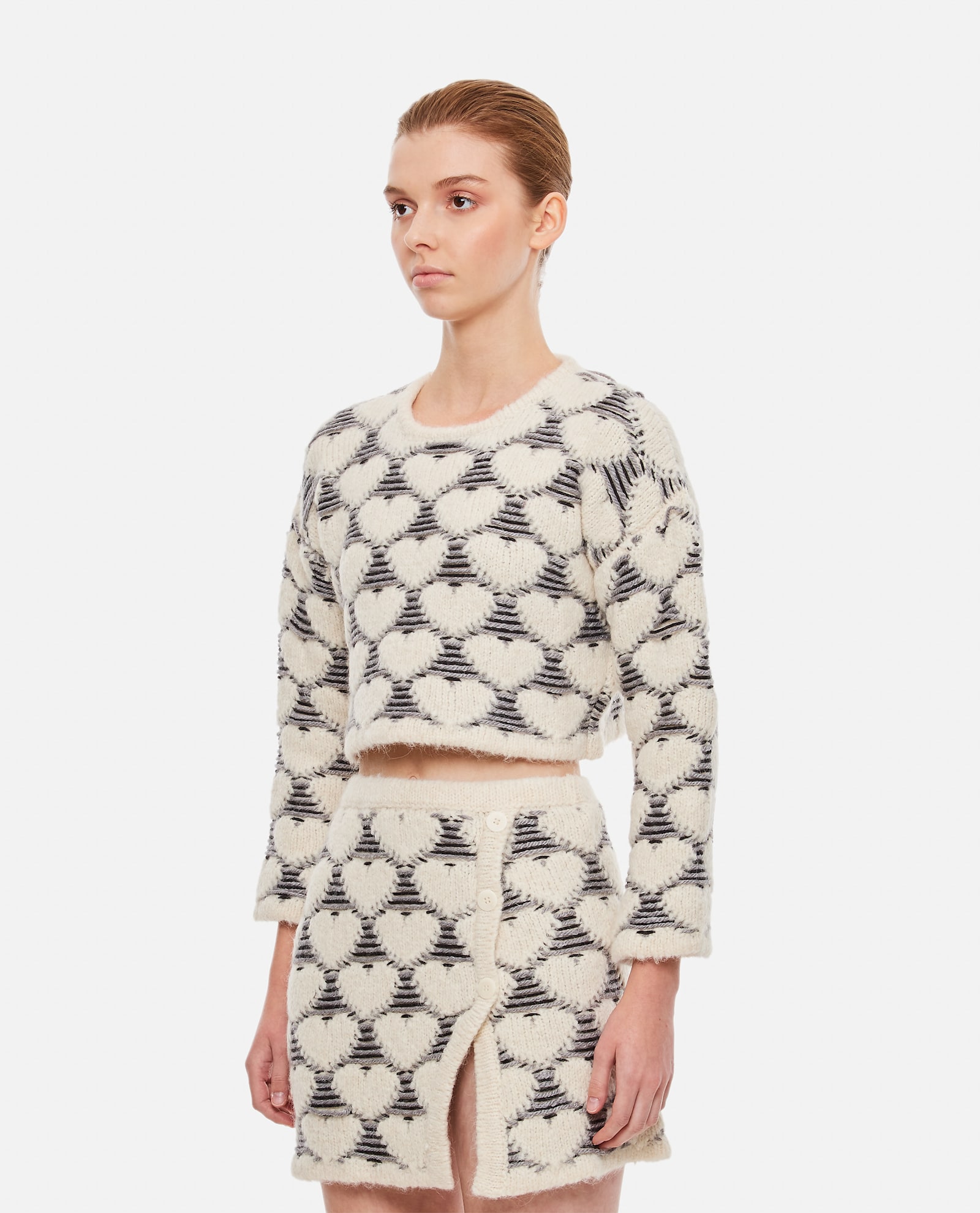 Marco Rambaldi Jacquard-knit Heart Cropped Jumper In Multi