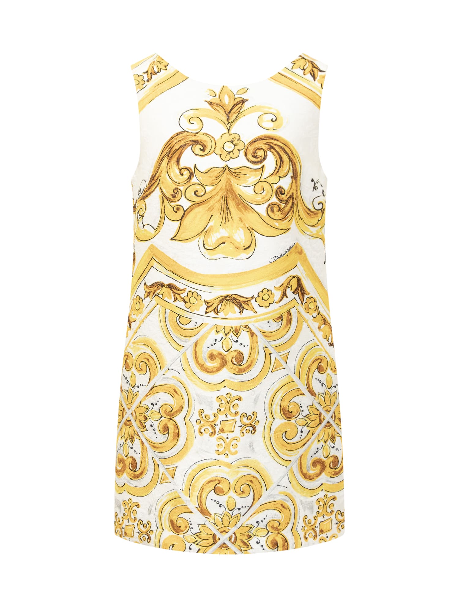 Shop Dolce & Gabbana Maiolica Brocade Dress In Mix Maiolica Giallo