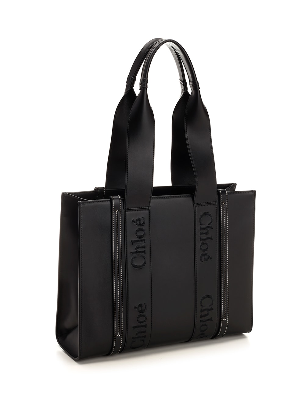 Shop Chloé Woody Midi Tote Bag In Black