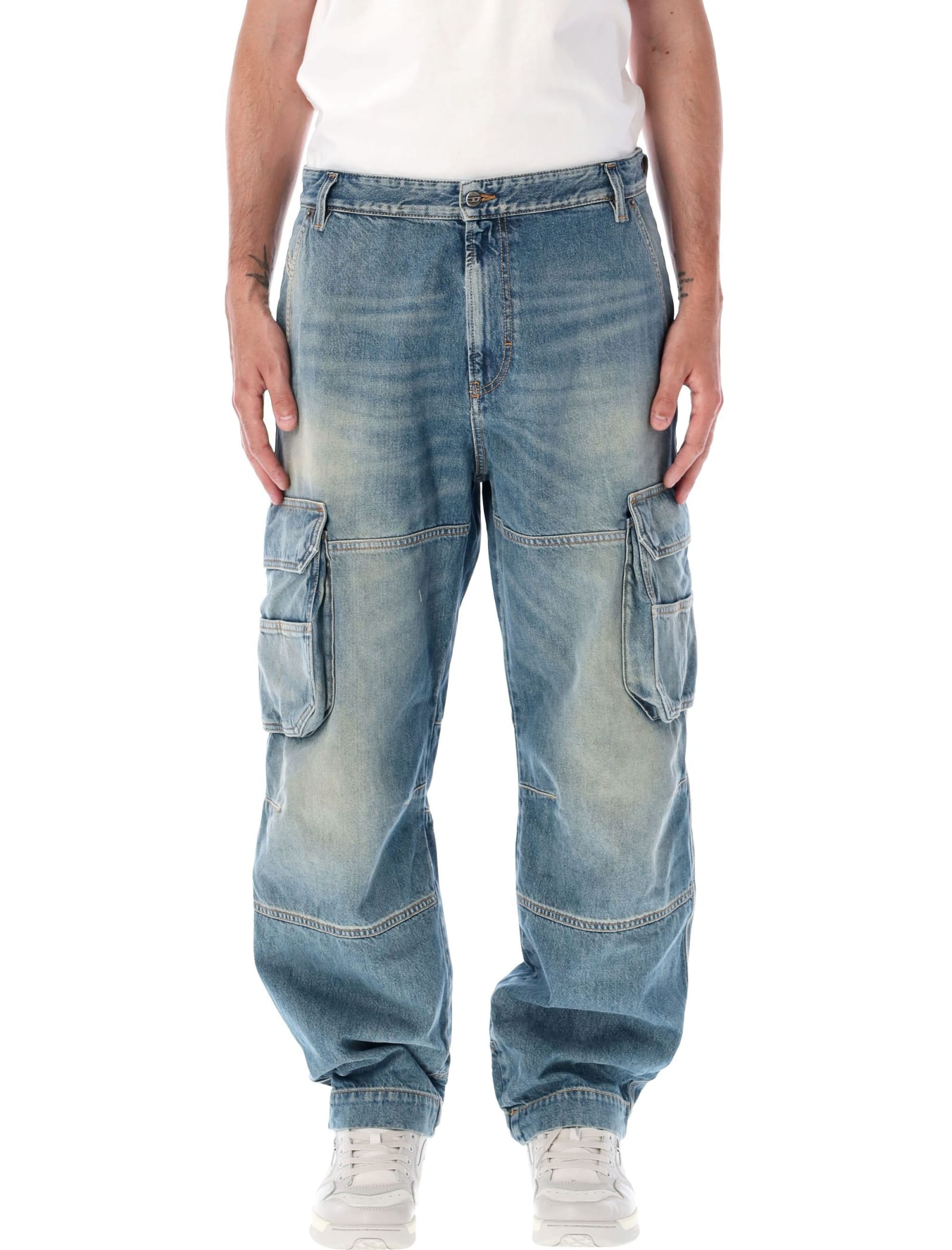 Shop Diesel D-fish Cargo Jeans In Blue Wshed