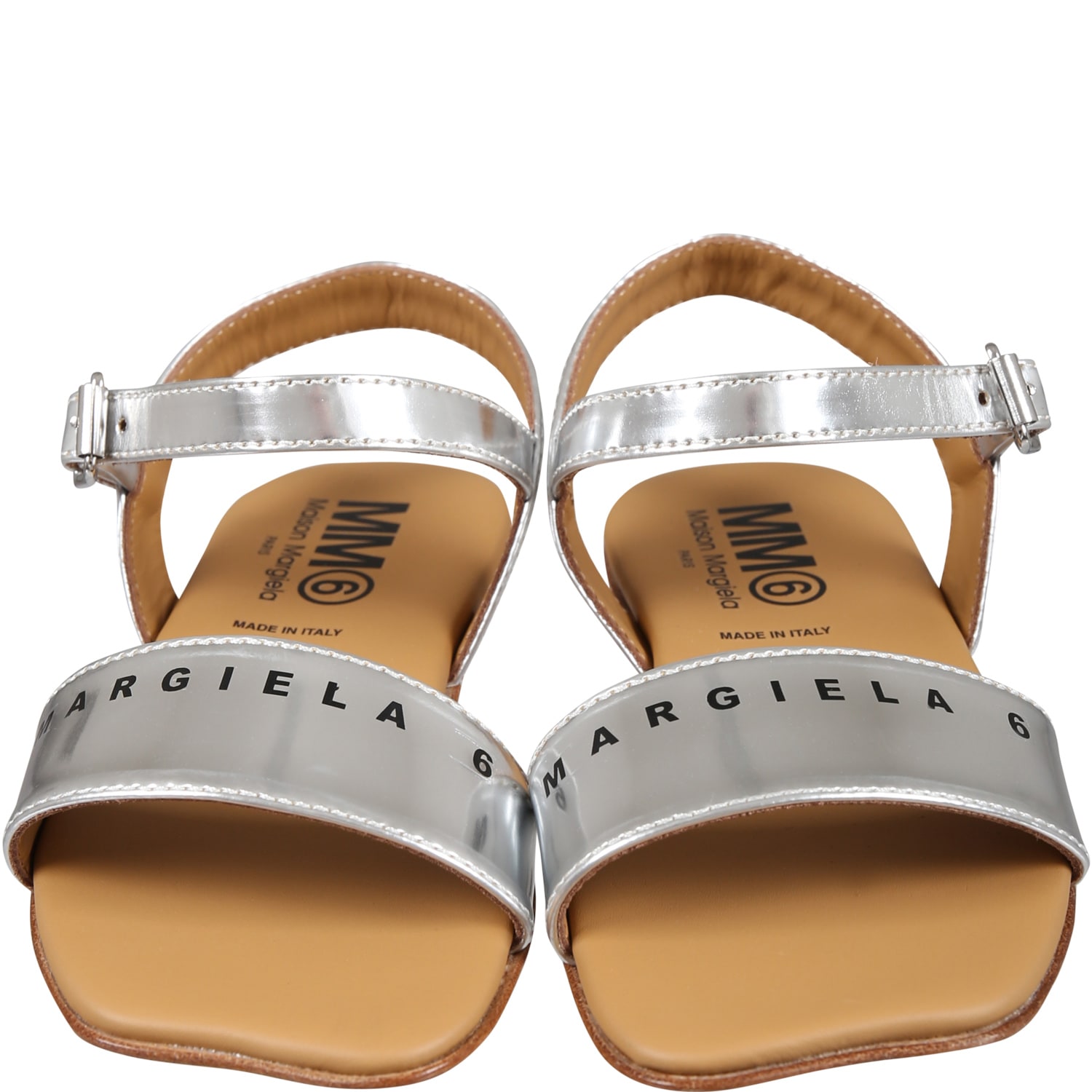 Shop Mm6 Maison Margiela Silver Sandals For Girl With Logo