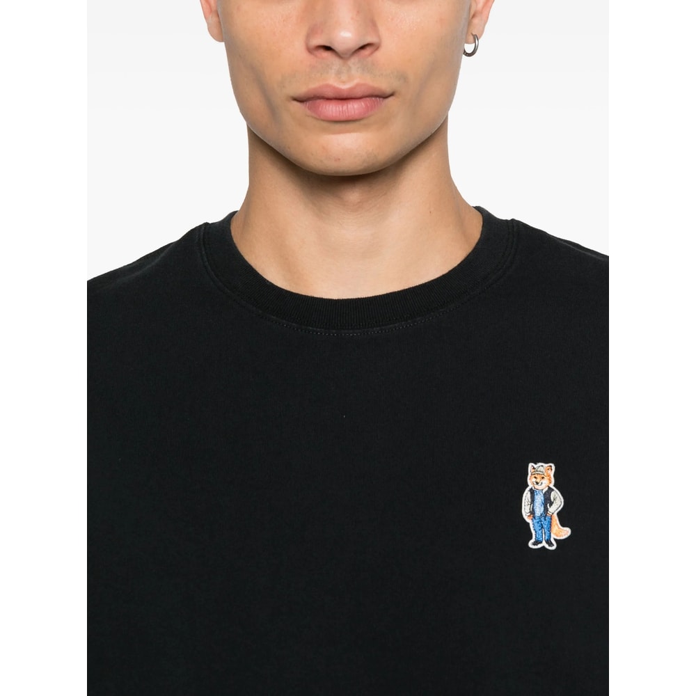 Maison Kitsuné Embroidered Cotton T-shirt With Dressed Fox Design In Black