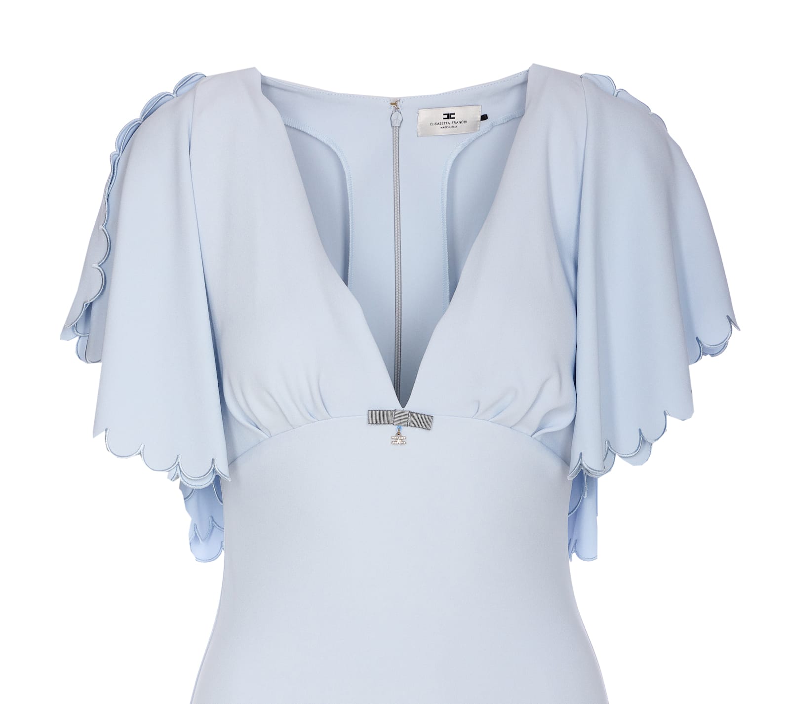 Shop Elisabetta Franchi Dress In Lightweight Crepe Fabric With Embroidered Scallop