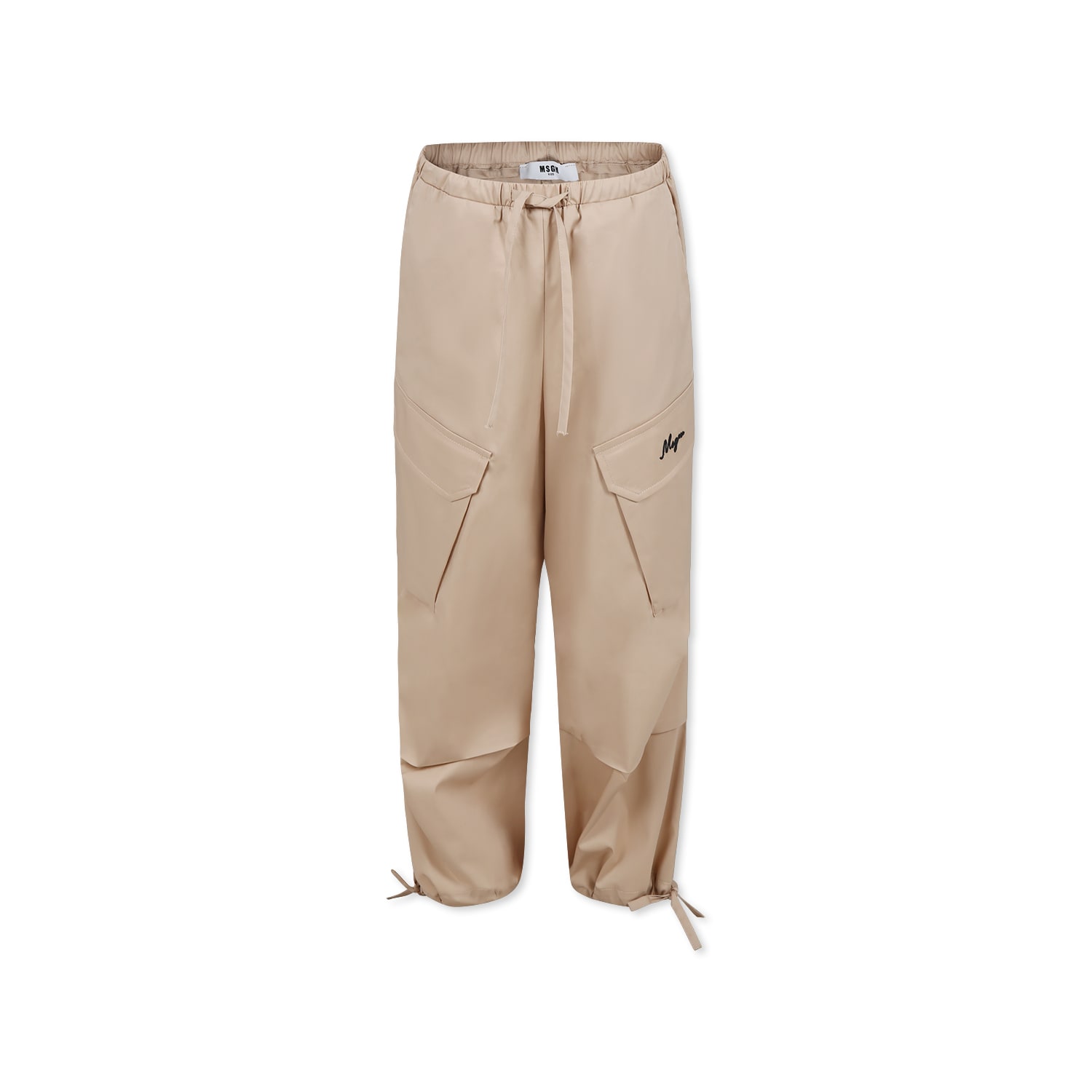 Msgm Beige Trousers For Girl With Logo In Beige