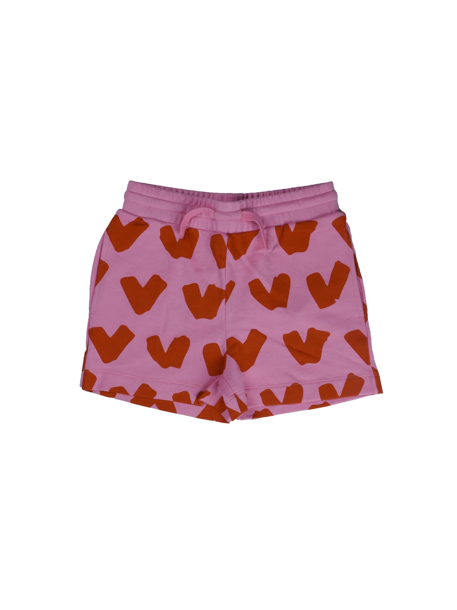 Stella McCartney Kids Pink Short With Red Hearts Print