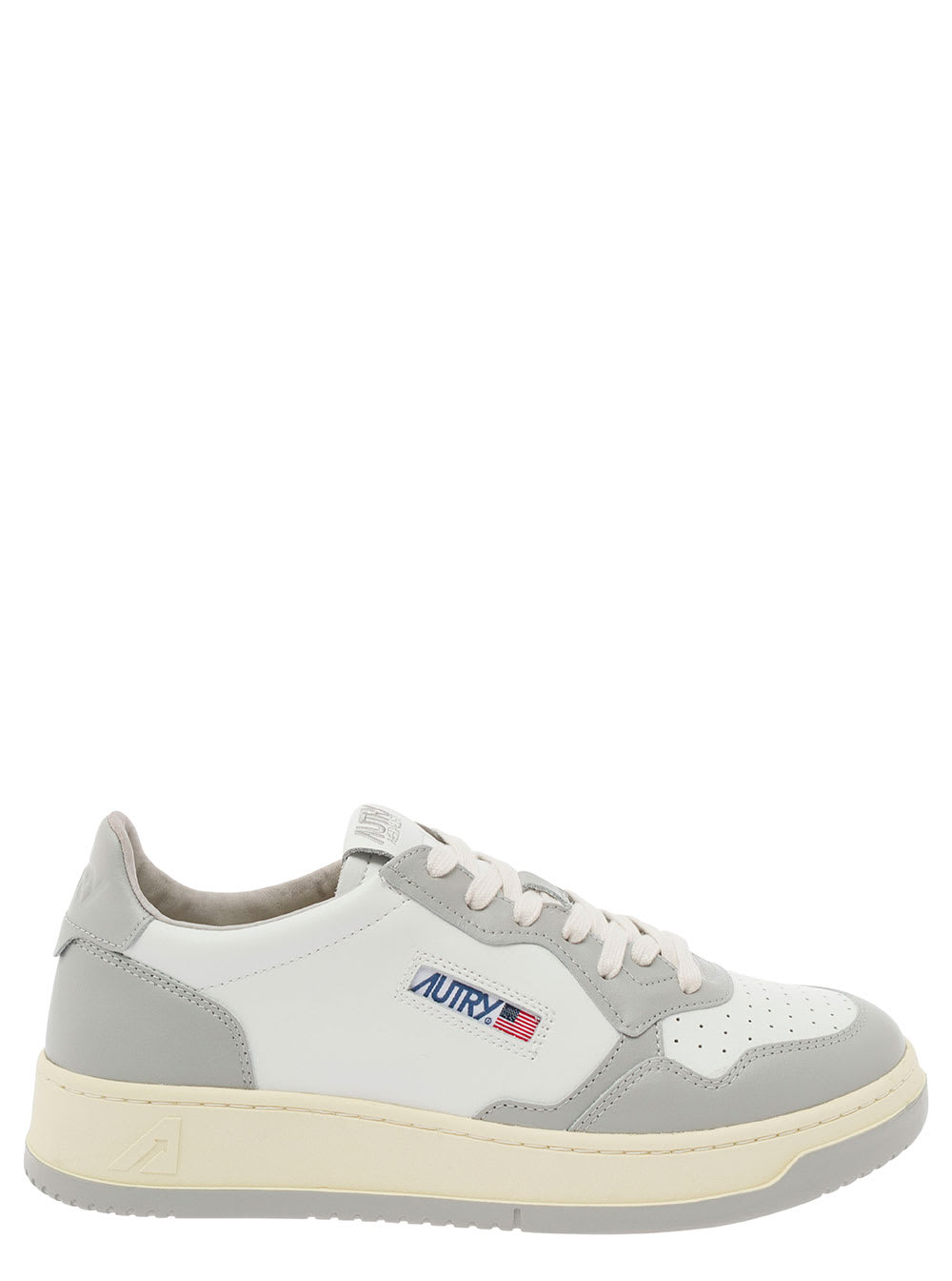 AUTRY MEDALIST WHITE AND GREY LOW TOP SNEAKERS WITH LOGO DETAIL IN LEATHER MAN