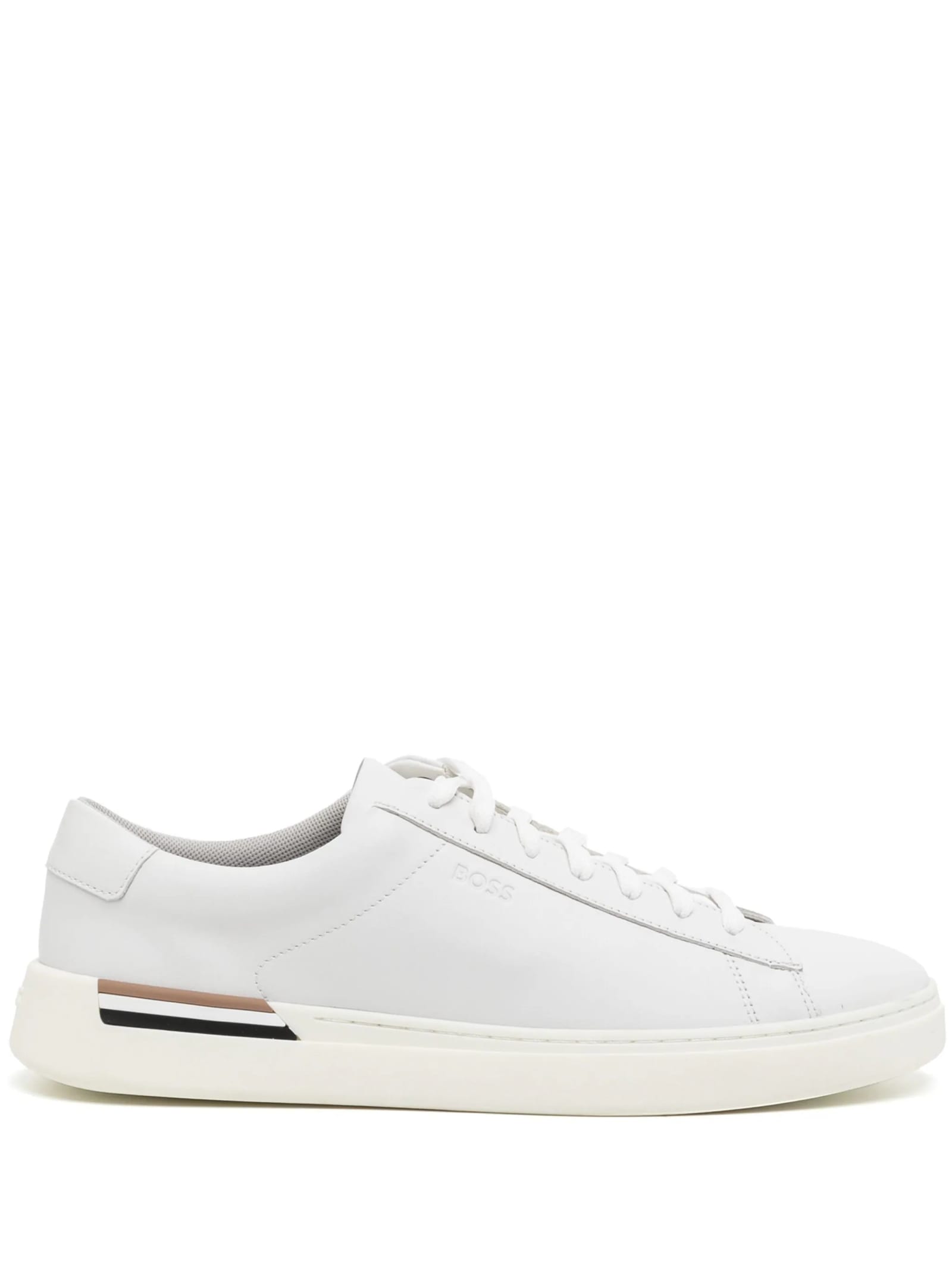 White Leather Sneakers With Preformed Sole, Logo And Typical Brand Stripes