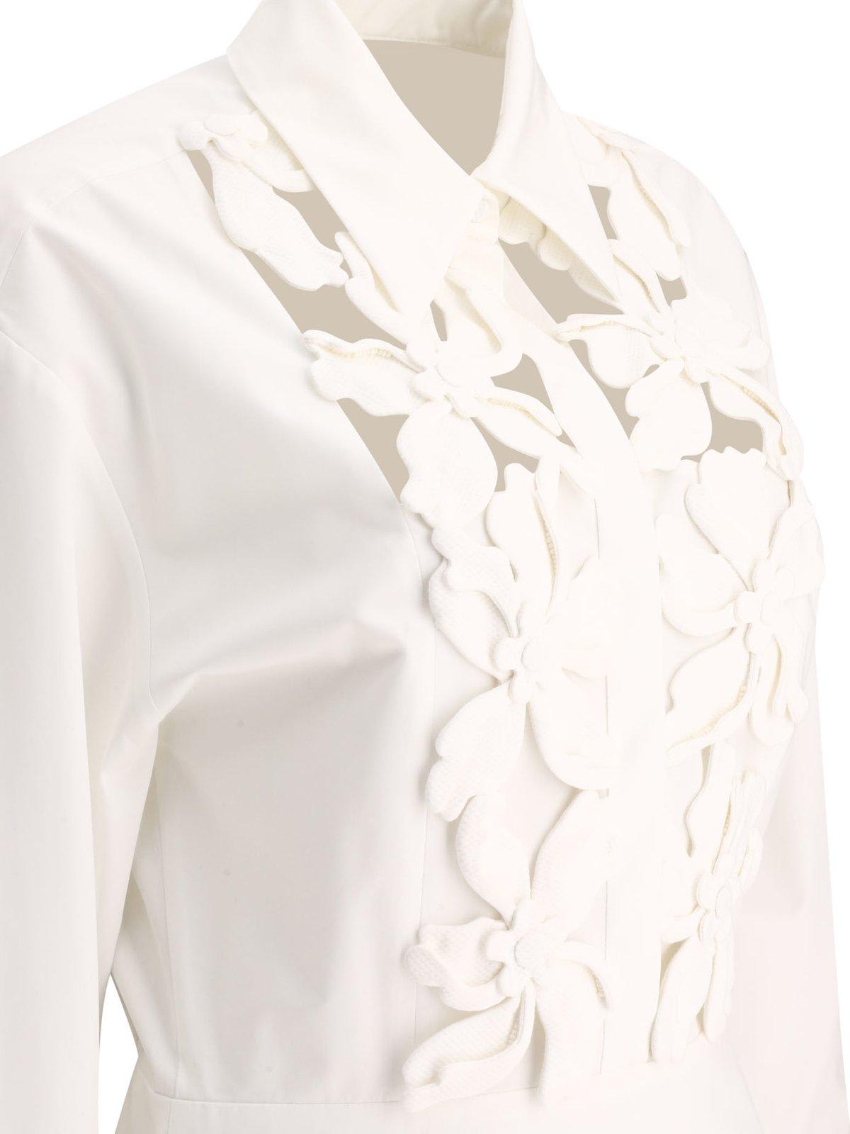 Shop Valentino Cut-out Detailed Sleeved Midi Dress In White