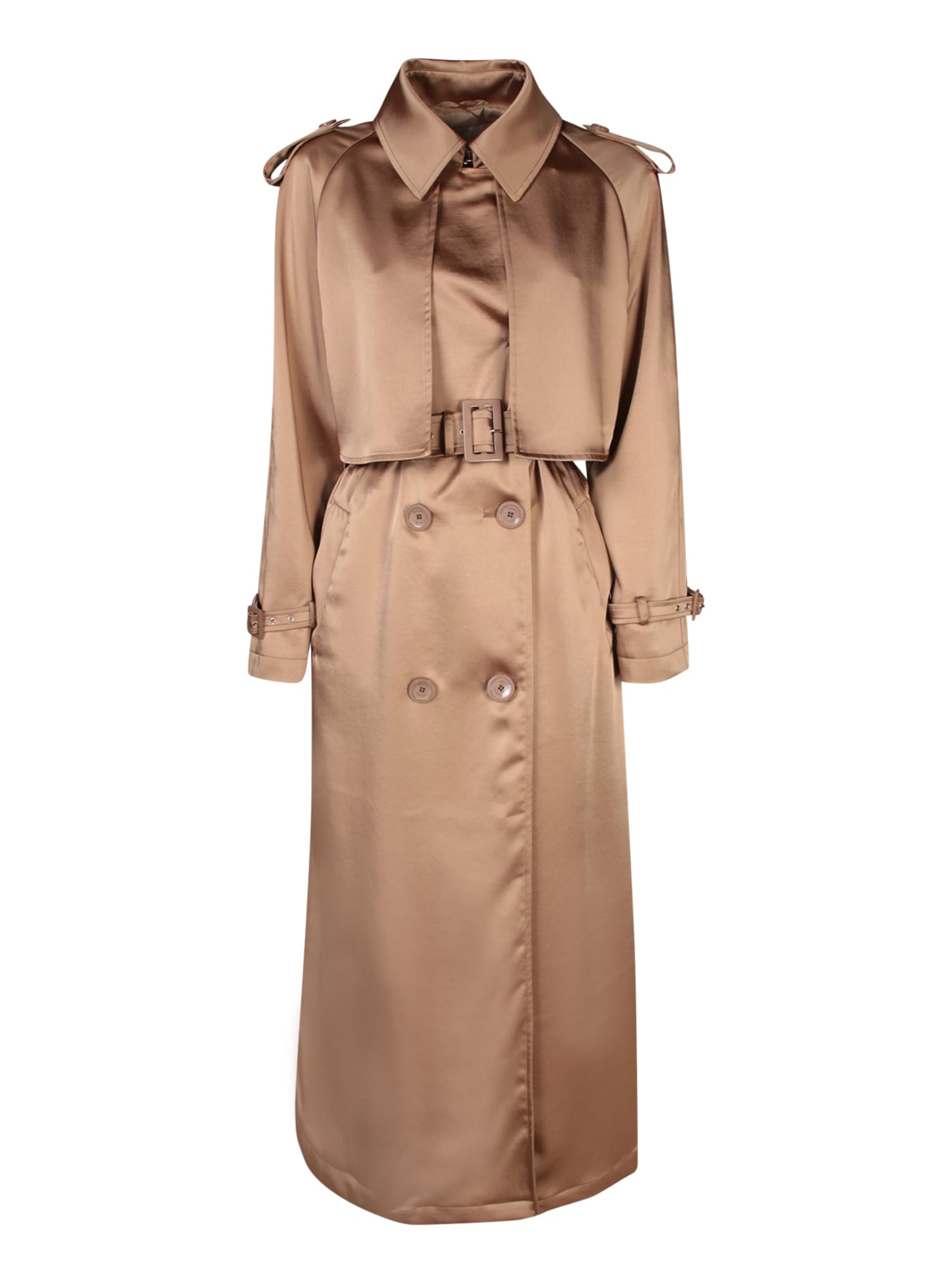 Shop Herno Satin Sand Trench Coat In Beige