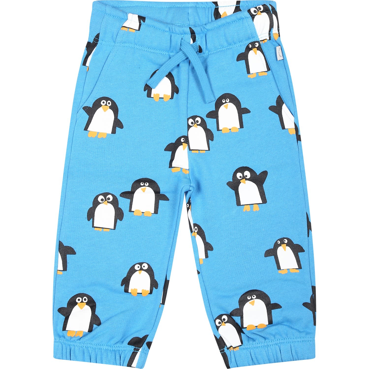 Stella Mccartney Light Blue Trousers For Baby Boy With Penguin Print