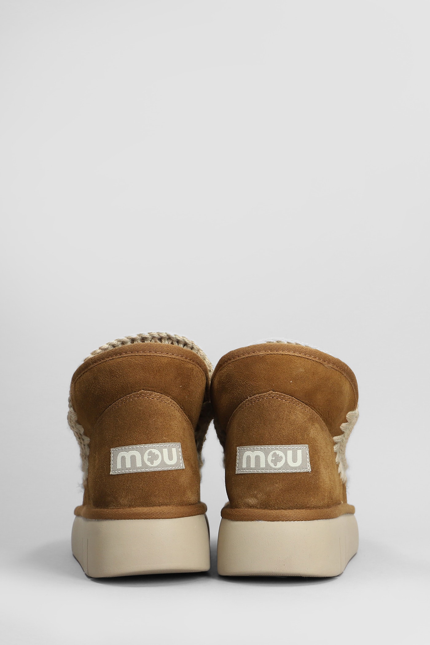 Shop Mou Eskimo Bounce Low Heels Ankle Boots In Brown Suede