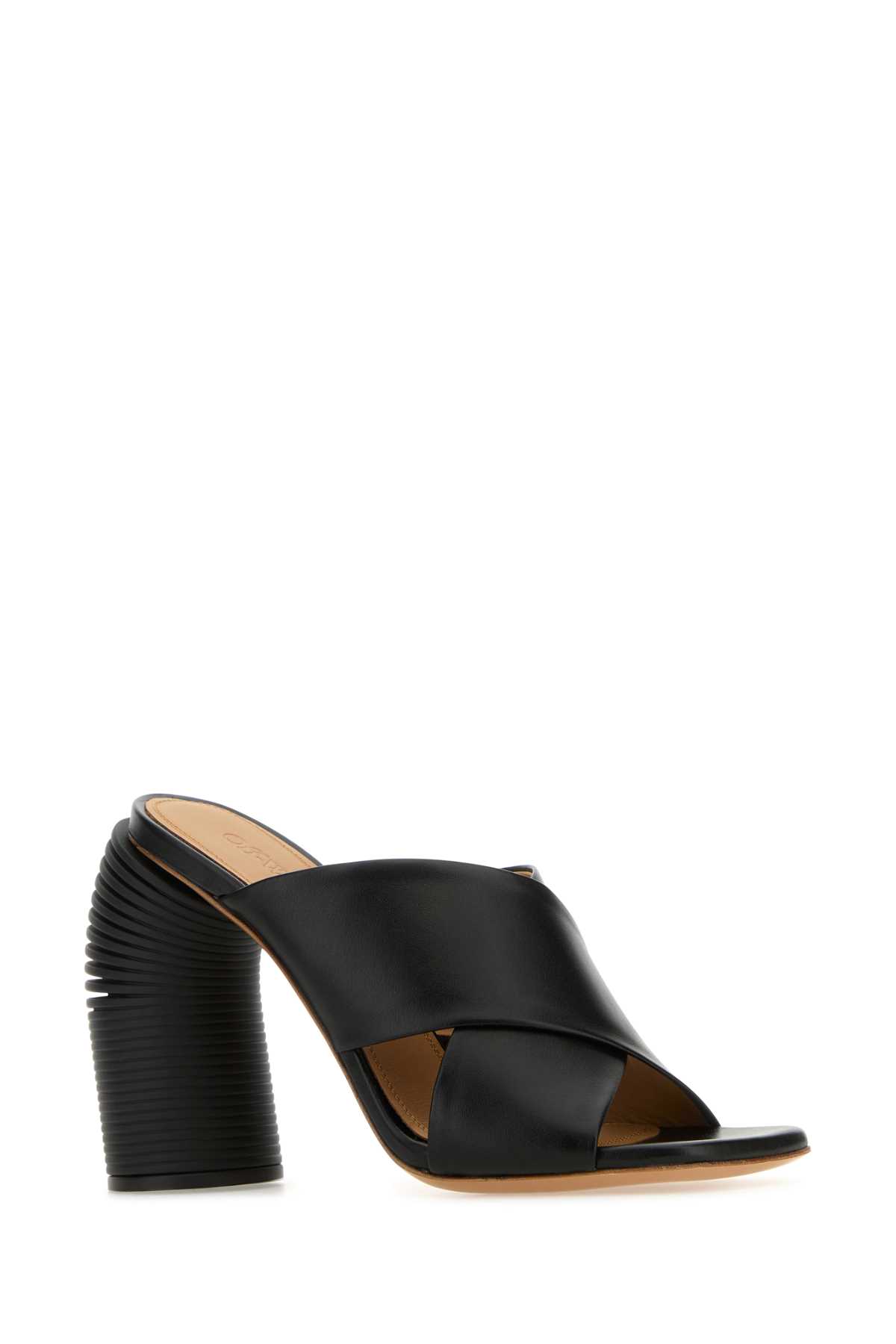 Off-white Leather Criss Cross Spring Mules With Statement Heel 10 Cm In Blackblack