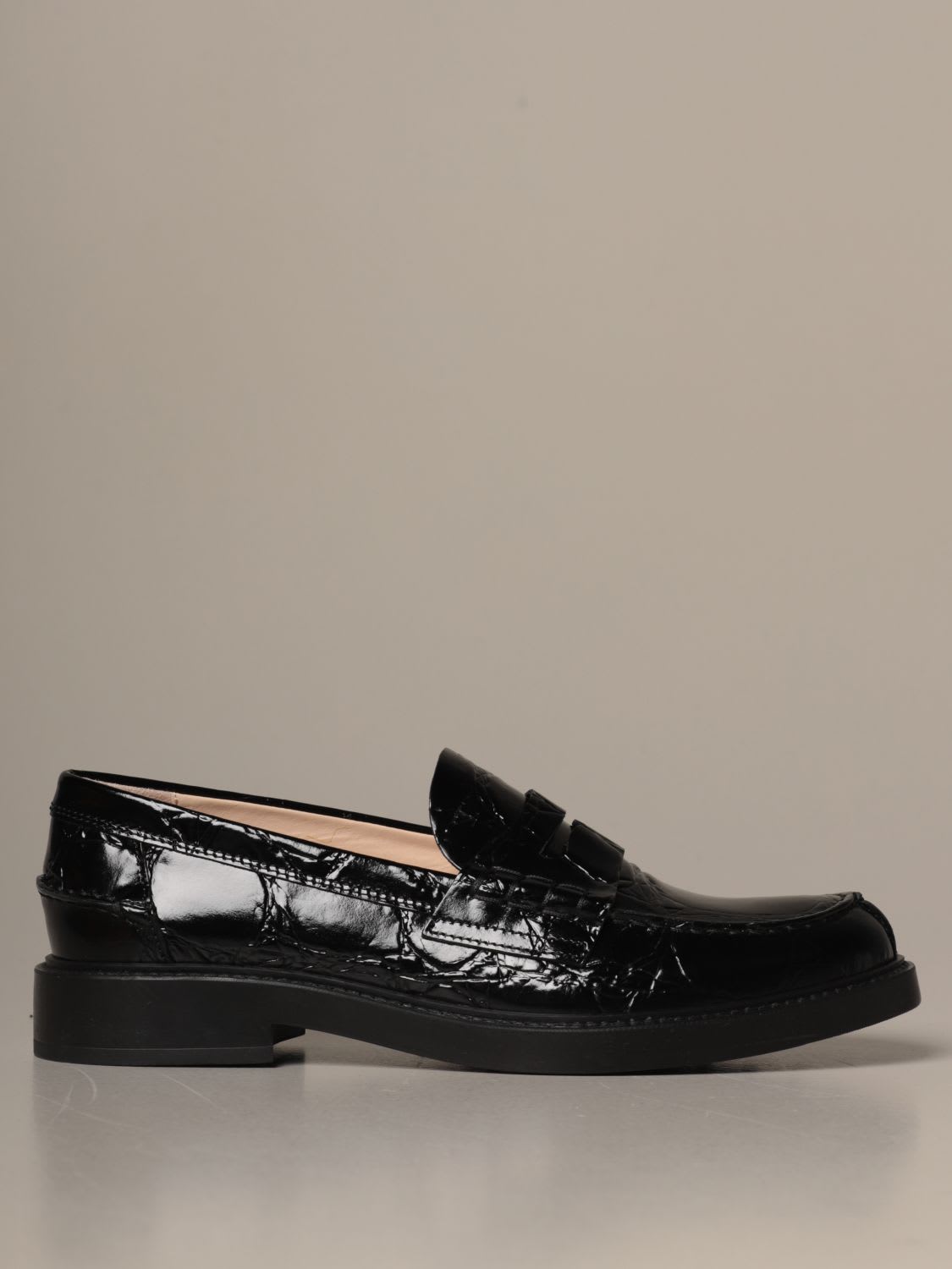 Tod's Loafers In Crocodile Print Leather In Black