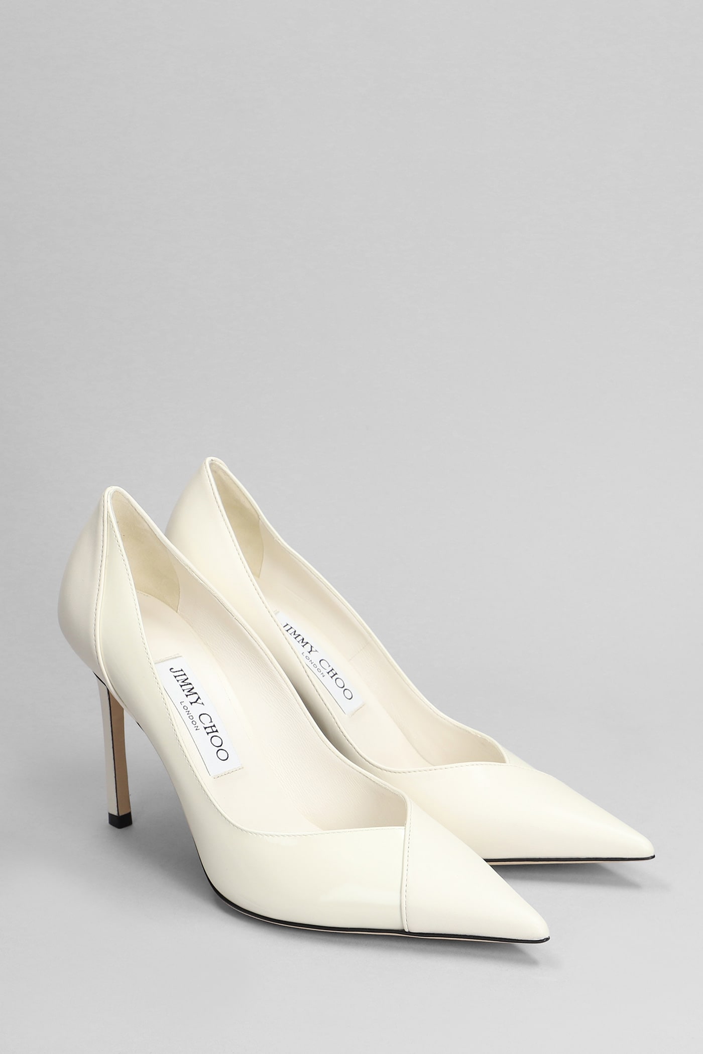 Shop Jimmy Choo Cass 95 Pumps In White Patent Leather In Beige