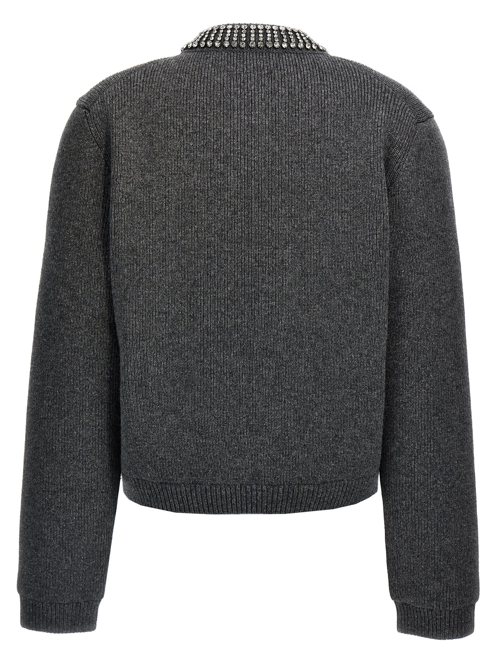 Gucci Padded Cardigan With Jewel Collar Sweaters And Cardigans Gray In Black