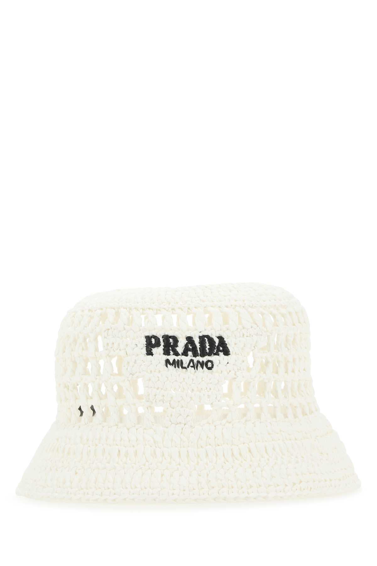 Shop Prada White Raffia Hat In F0009