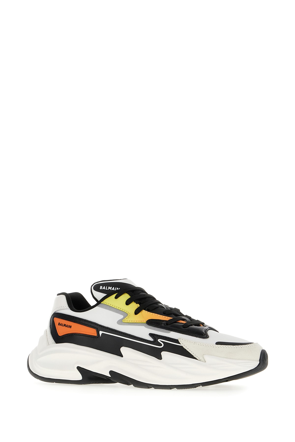 Shop Balmain Multicolor Leather And Polyester Blend Sneakers In White Orange