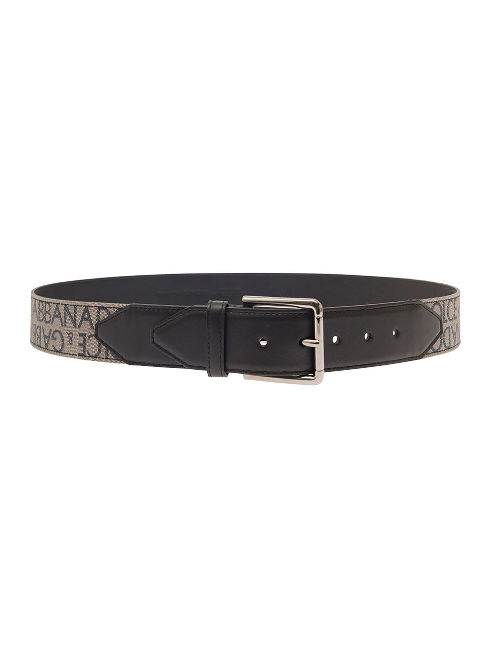 DOLCE & GABBANA BLACK BELT WITH ALL-OVER JACQUARD LOGO AND LEATHER INSERTS MAN