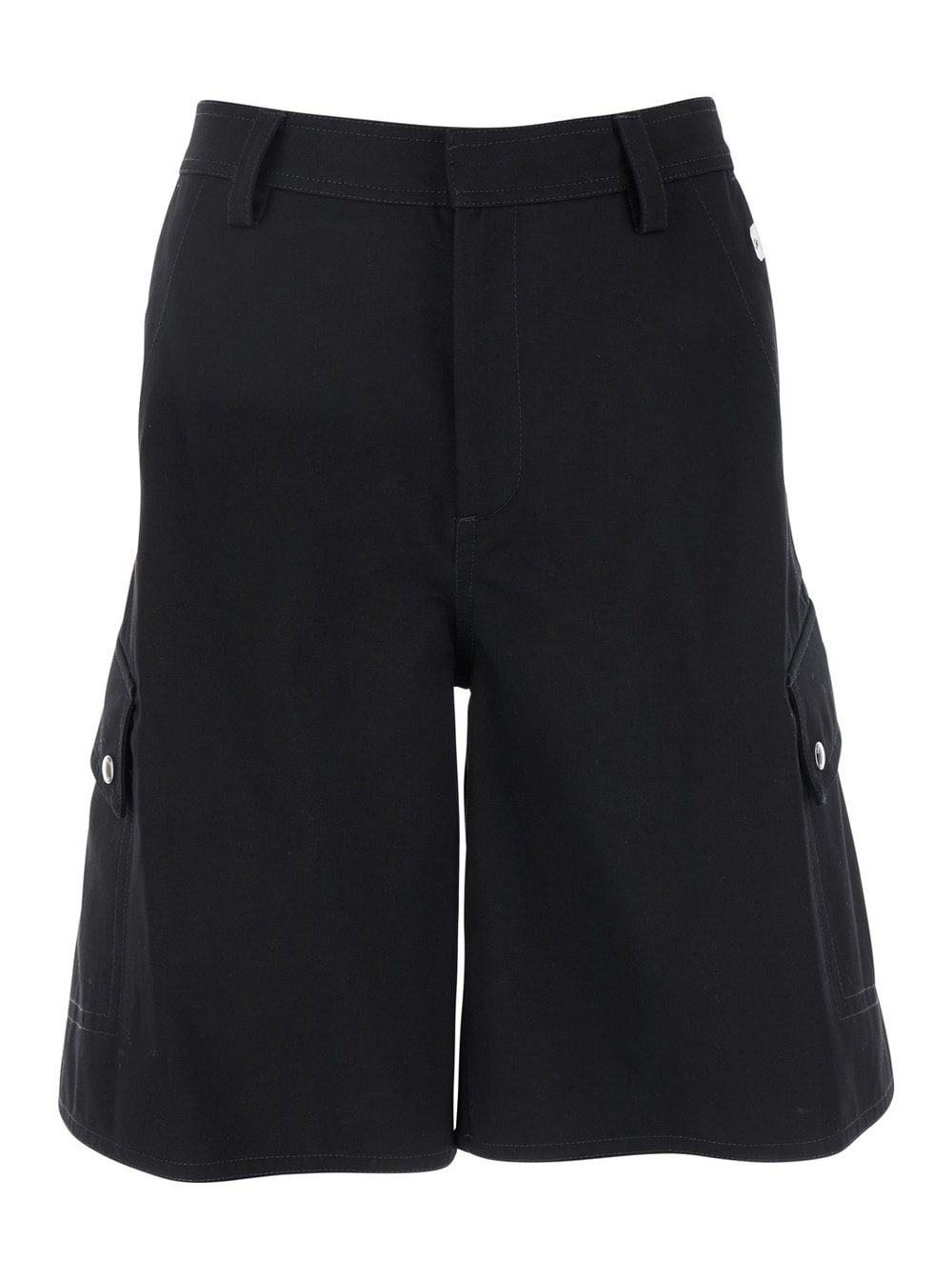 Black Cargo Shorts With Belt Loops In Cotton Man