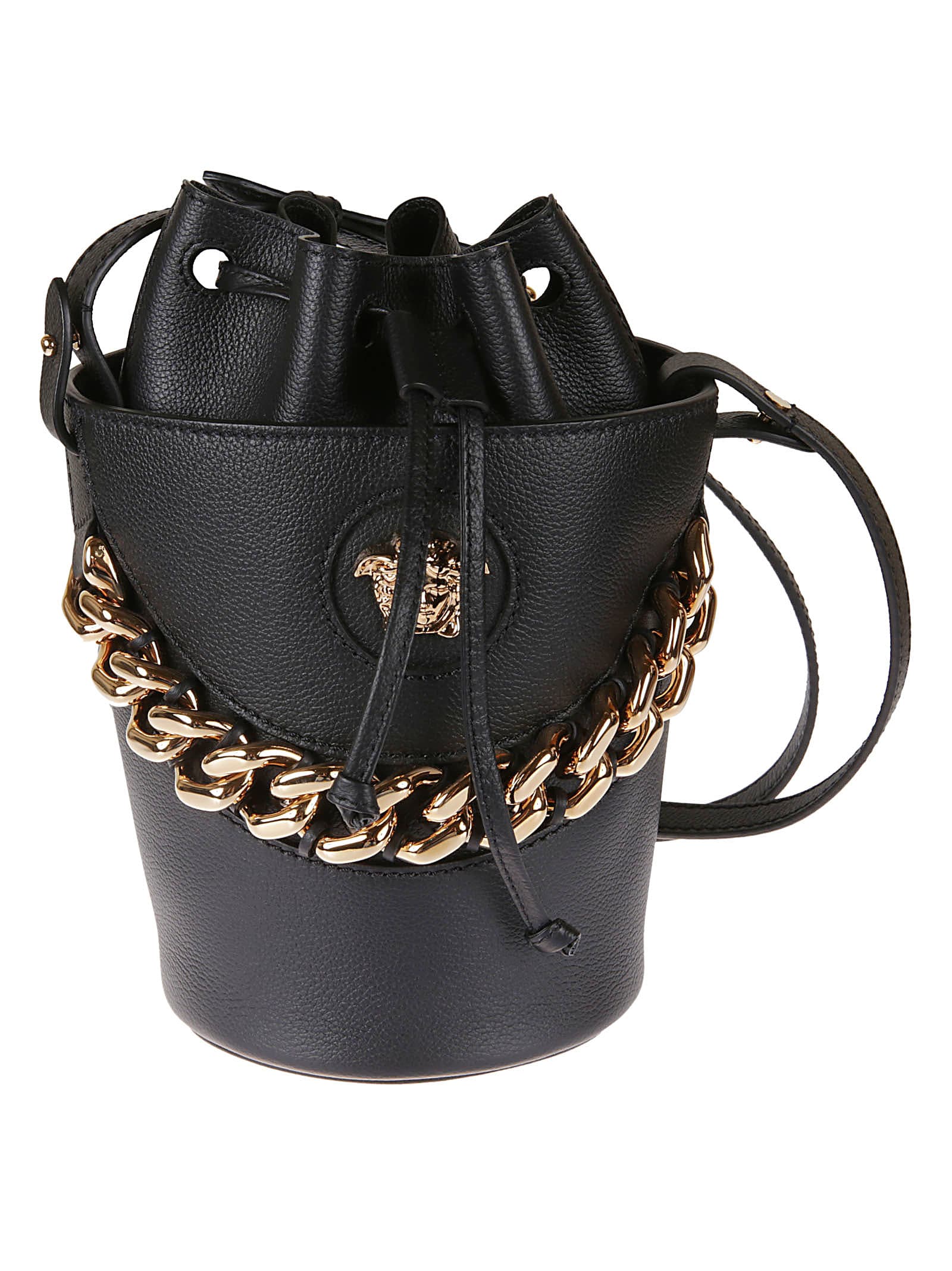 versace black and silver bucket bag