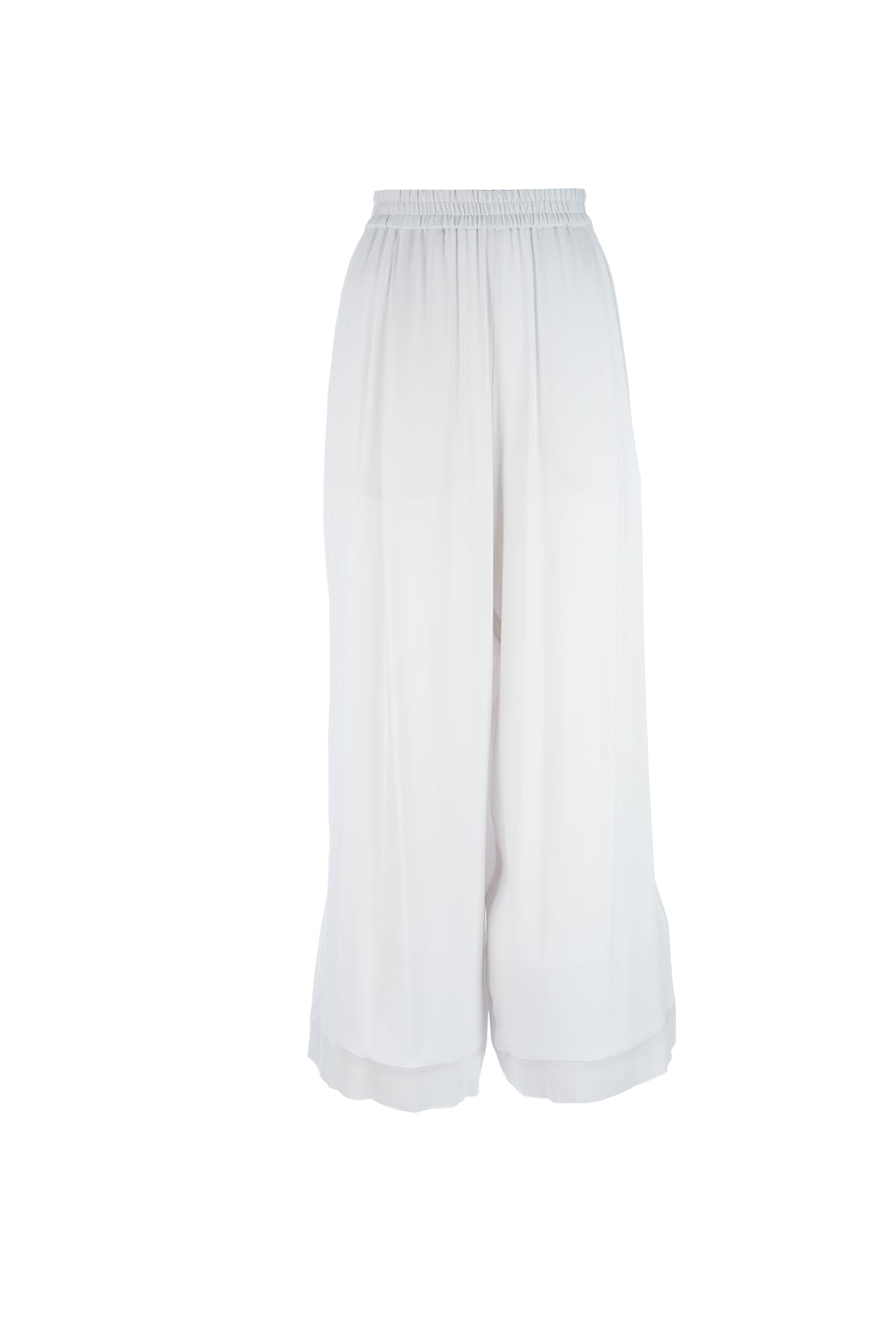 Fabiana Filippi Wide Leg Sheer Fabric Trousers With Elastic Waistband In Ghiaccio