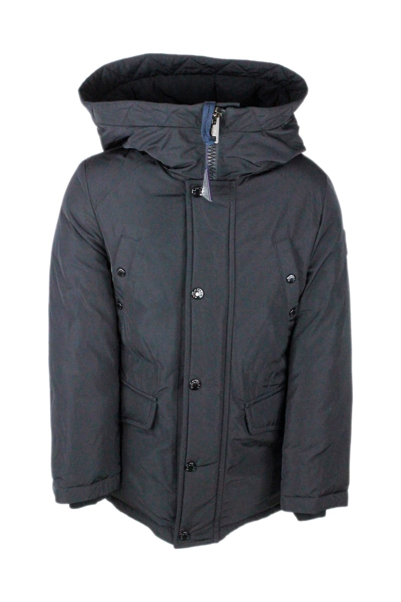 Moncler Down Parka Salagou Padded With Real Goose Down With Hood And Drawstring At The Waist. Logo Lettering On The Back