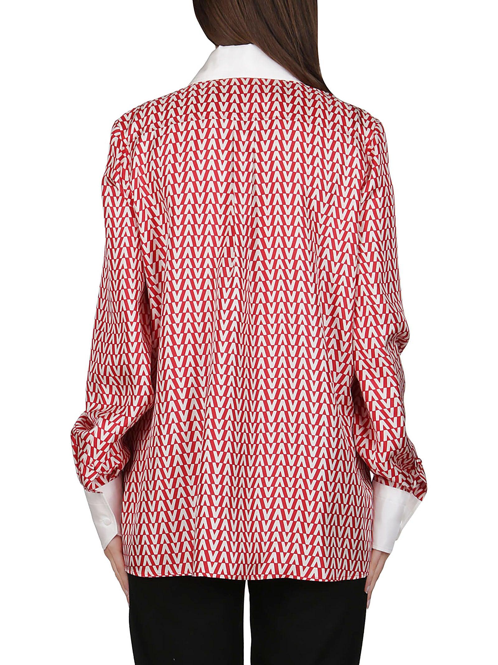 Shop Valentino Vlogo Print Tie-detailed Shirt In Rosso/avorio