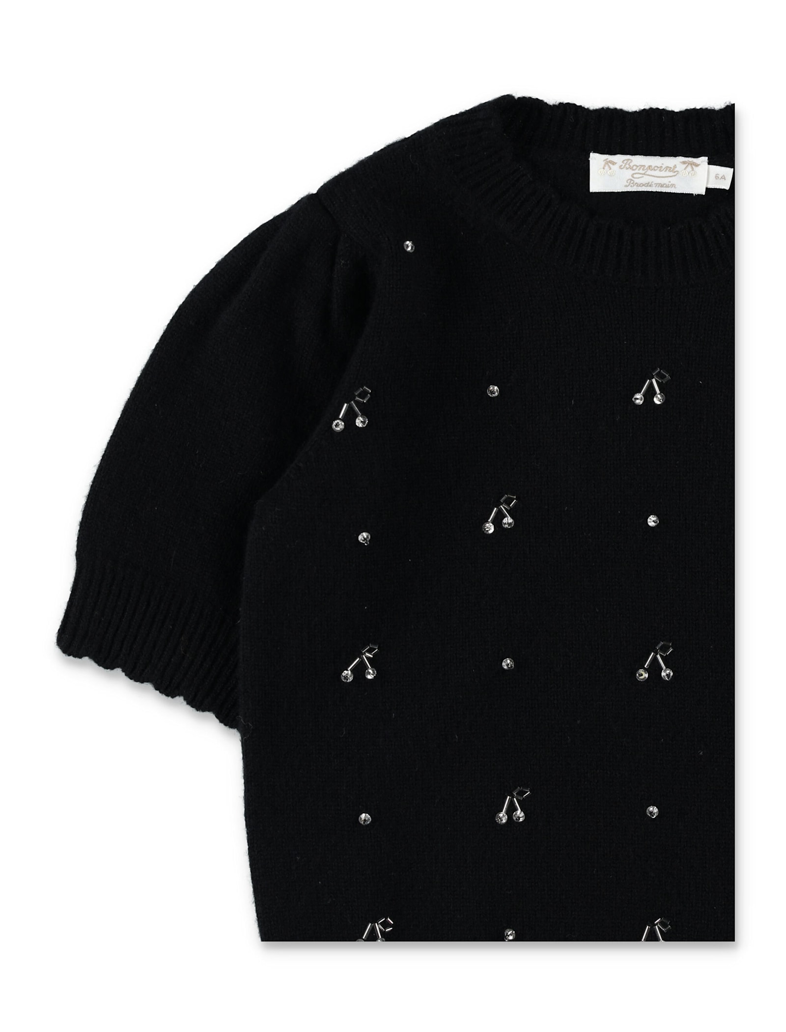 Bonpoint Kid -  Justine Hand-embroidered Sweater With Rhinestones And Pearls In Black