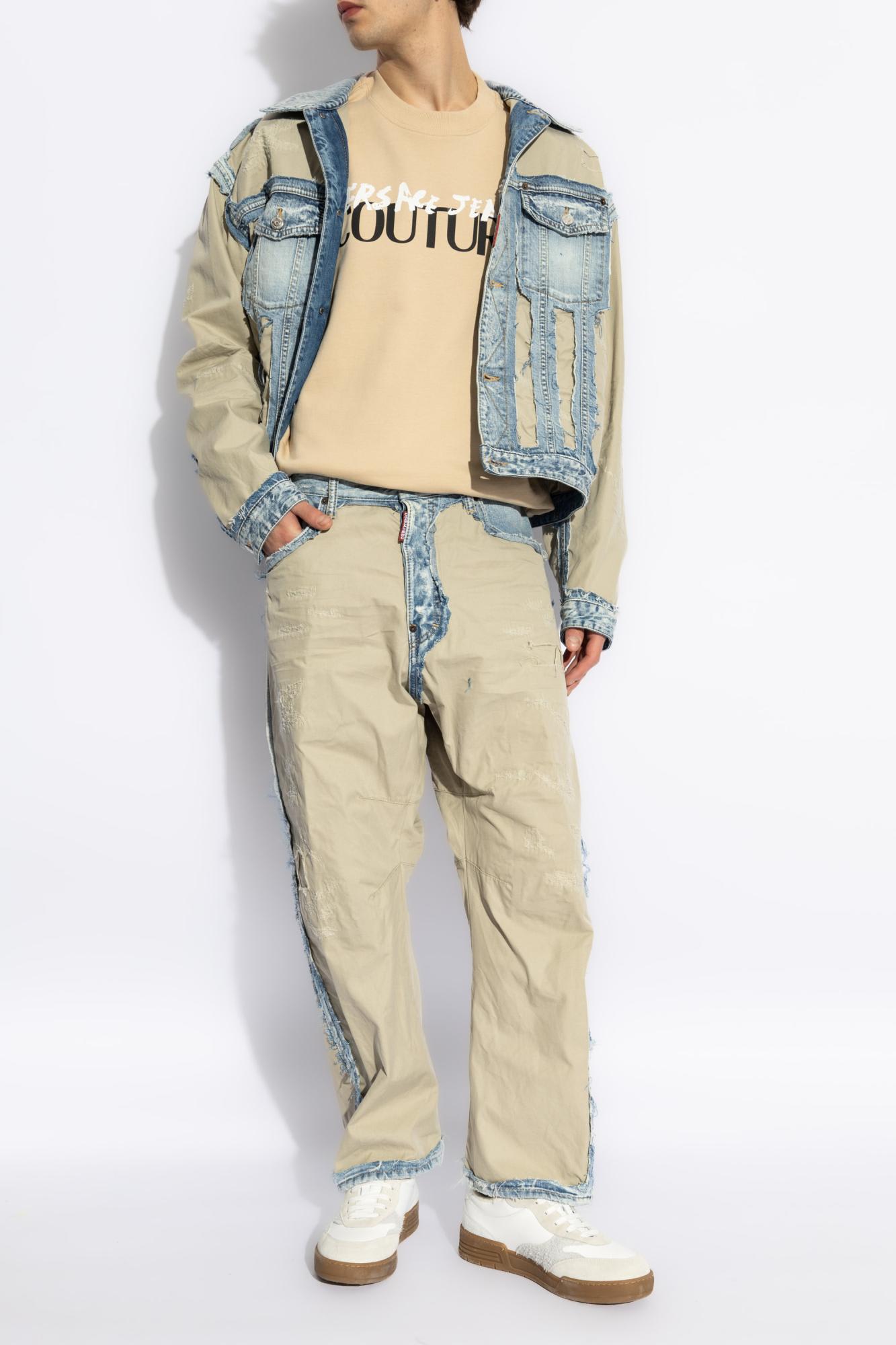 Shop Versace Jeans Couture Sweatshirt With Printed Logo In Beige