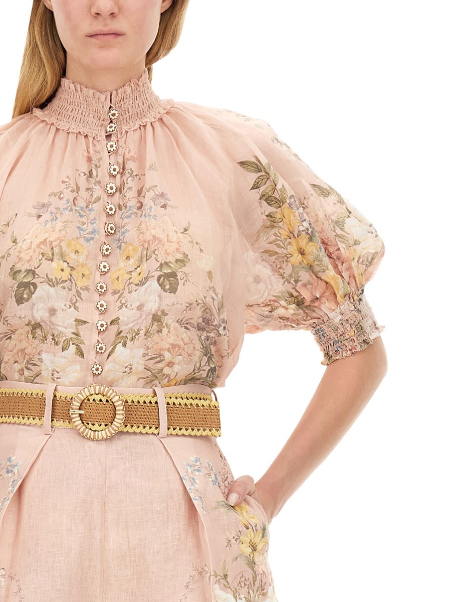 Shop Zimmermann Blouse With Floral Pattern In Pink