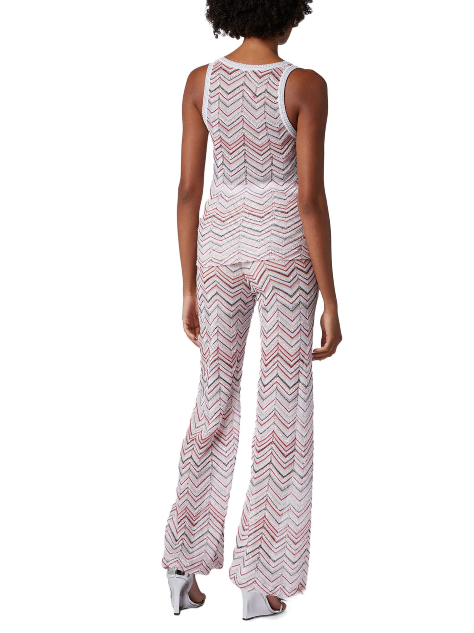 Shop Missoni Trousers In Zigzag Knit In Pink