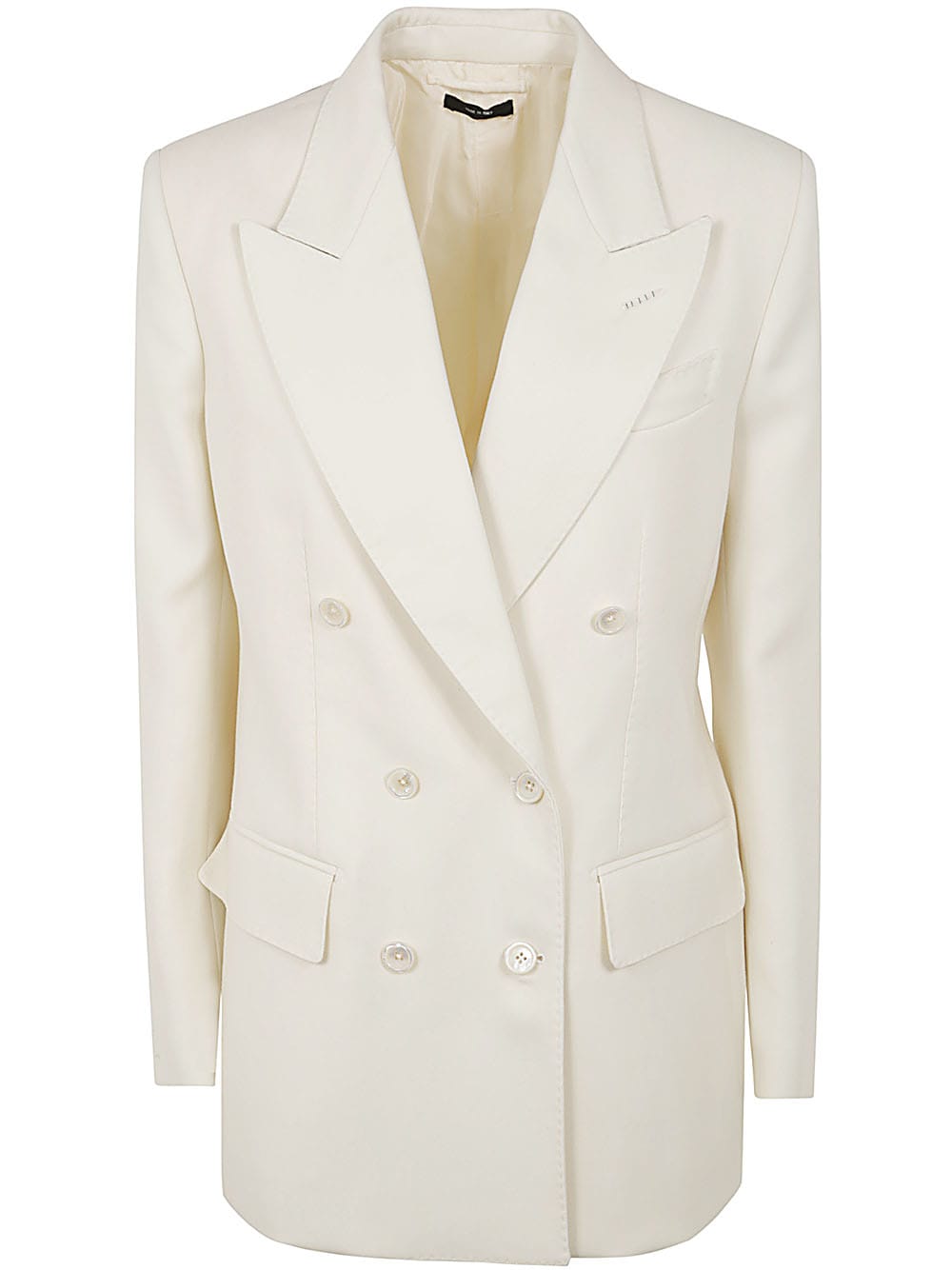 Shop Tom Ford Wool And Silk Blend Twill Double Breasted Jacket In Ecru