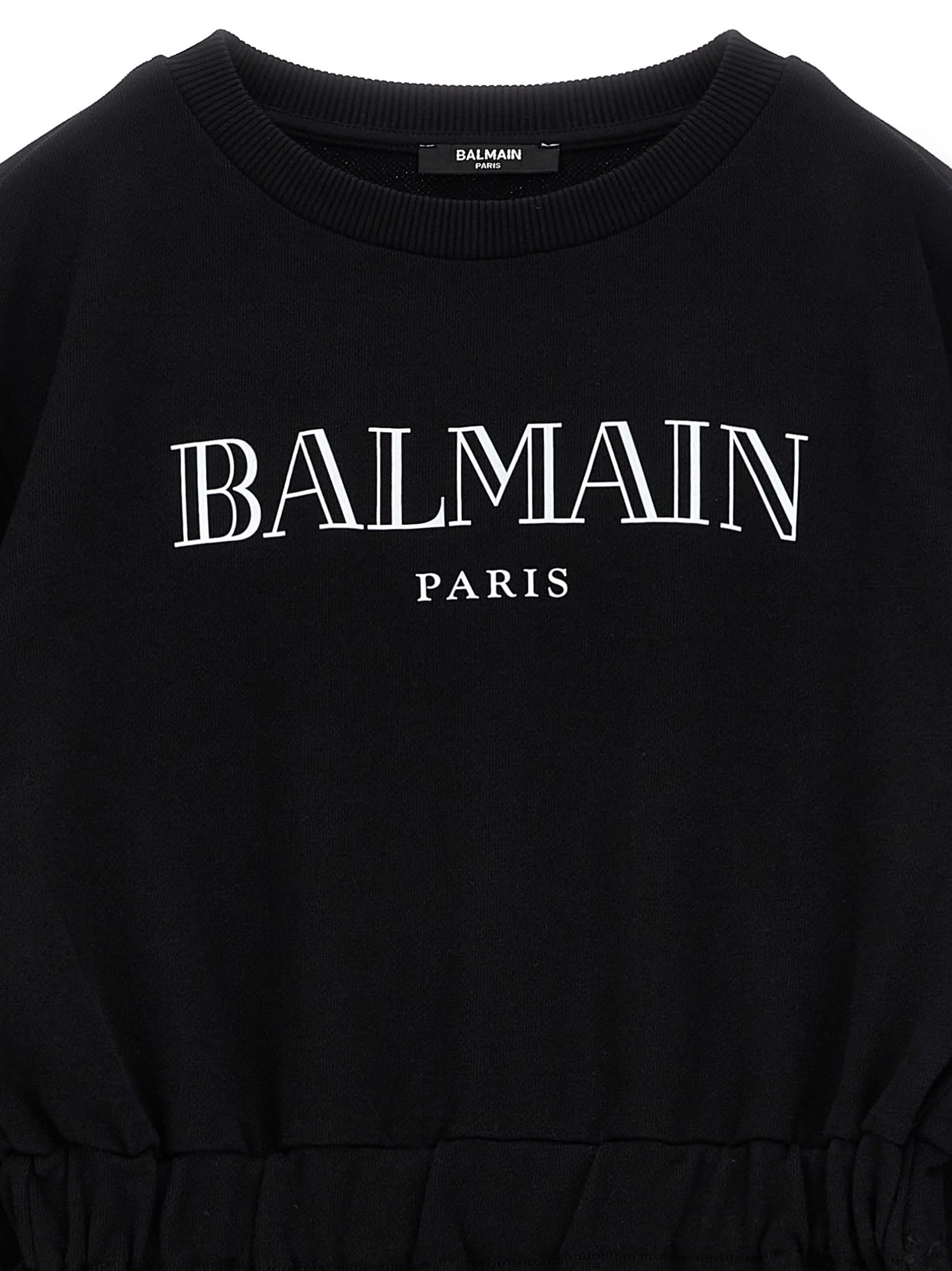 Balmain Logo Print Dress In White/black