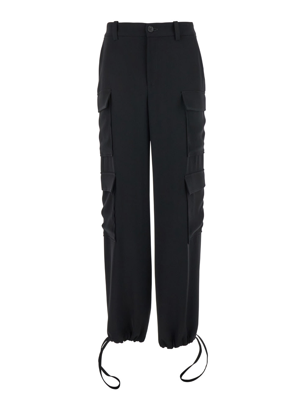 Shop P.a.r.o.s.h Black Cargo Pants With Drawstring At The Ankles In Fabric Woman