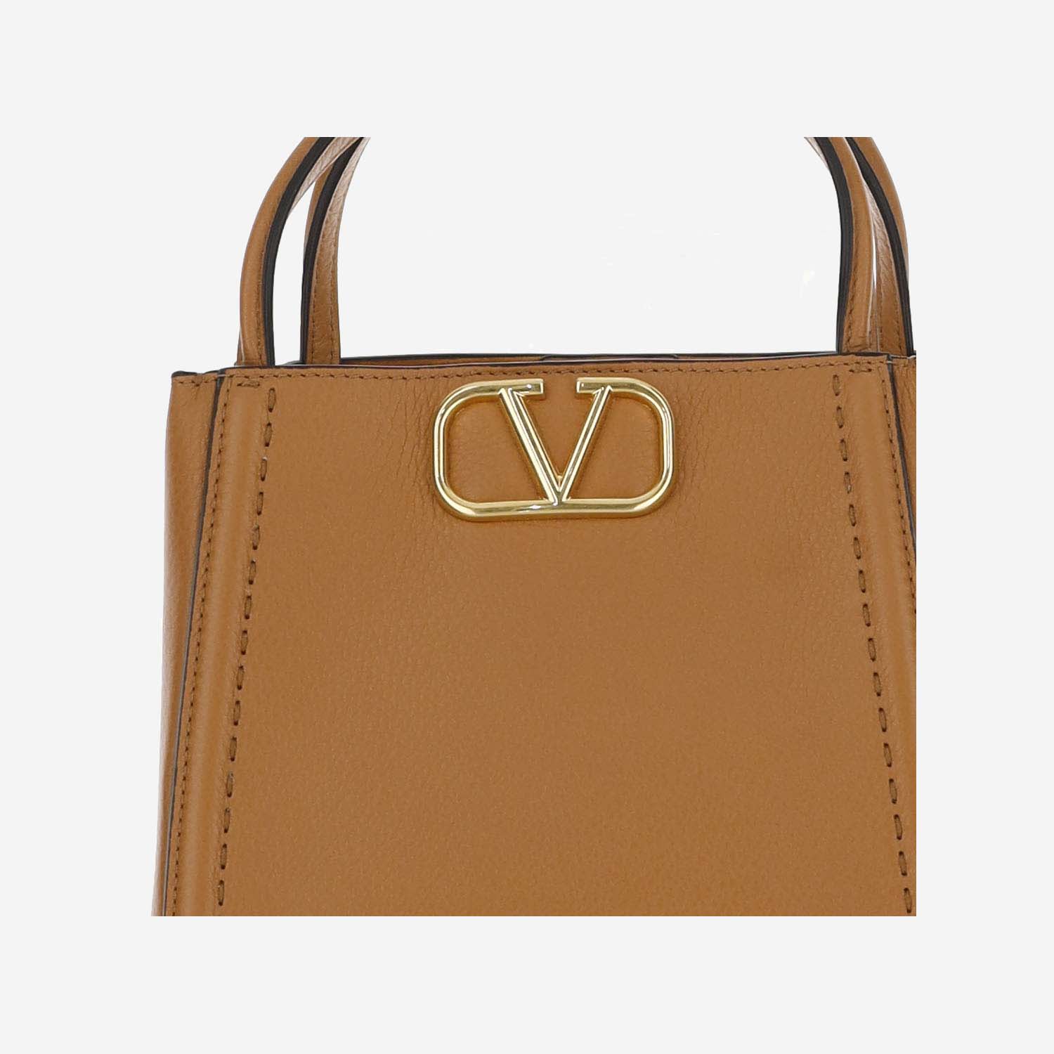 Shop Valentino Alltime Small Handbag Made Of Grained Calf Leather In Beige