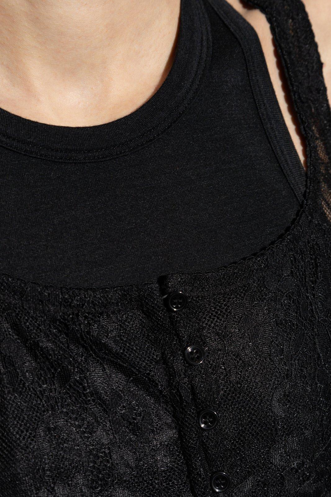 Attico Lace-detailed Crewneck Bodysuit In Black
