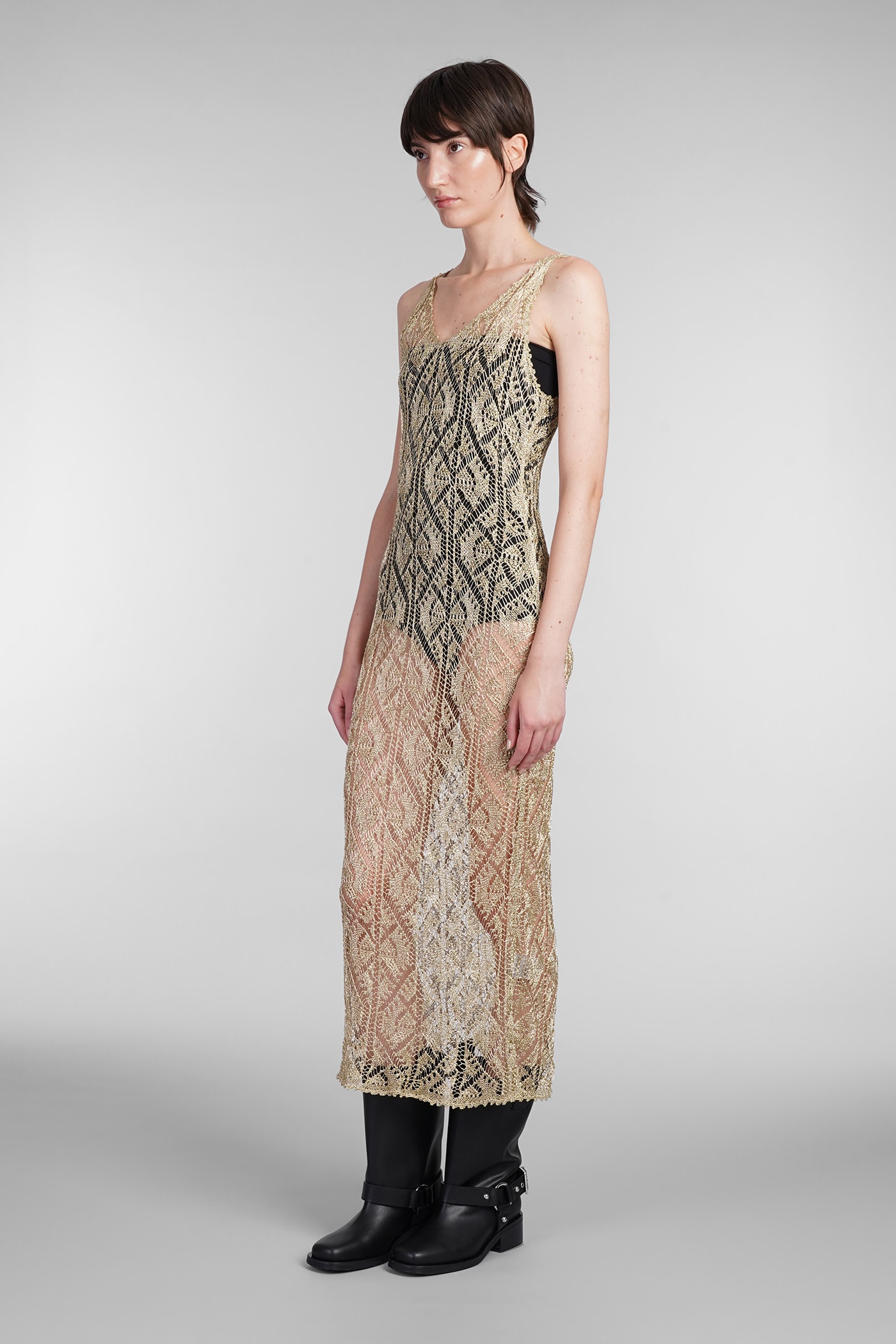 Shop Ganni Dress In Gold Viscose