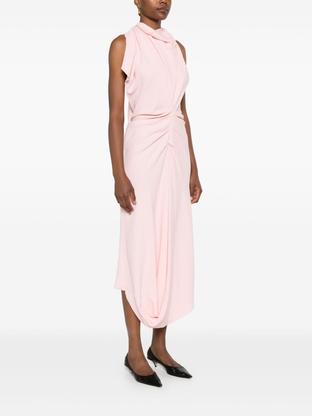 Shop Victoria Beckham Abito Midi Con Sciarpa In Candy Floss