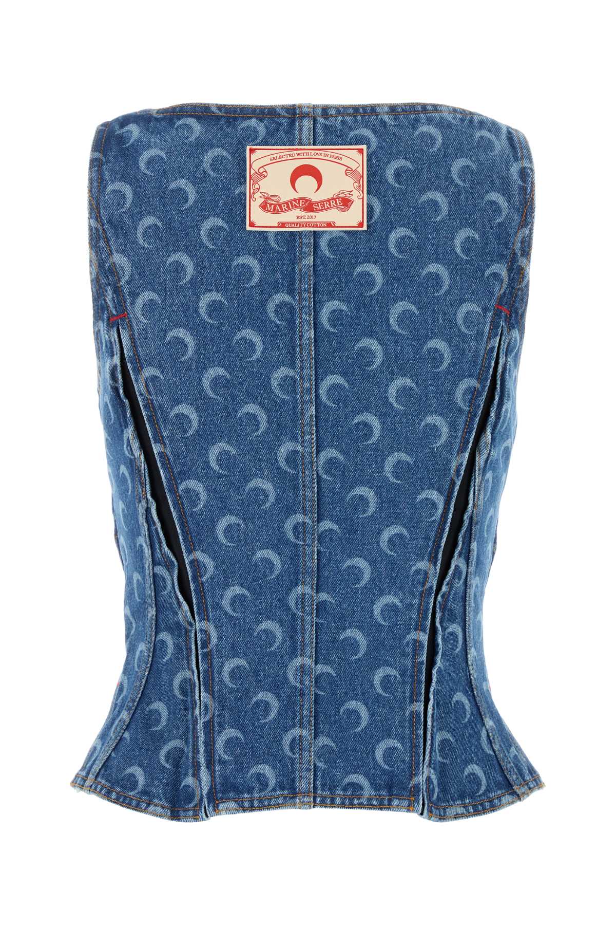 Marine Serre Crescent-moon-print Denim Top