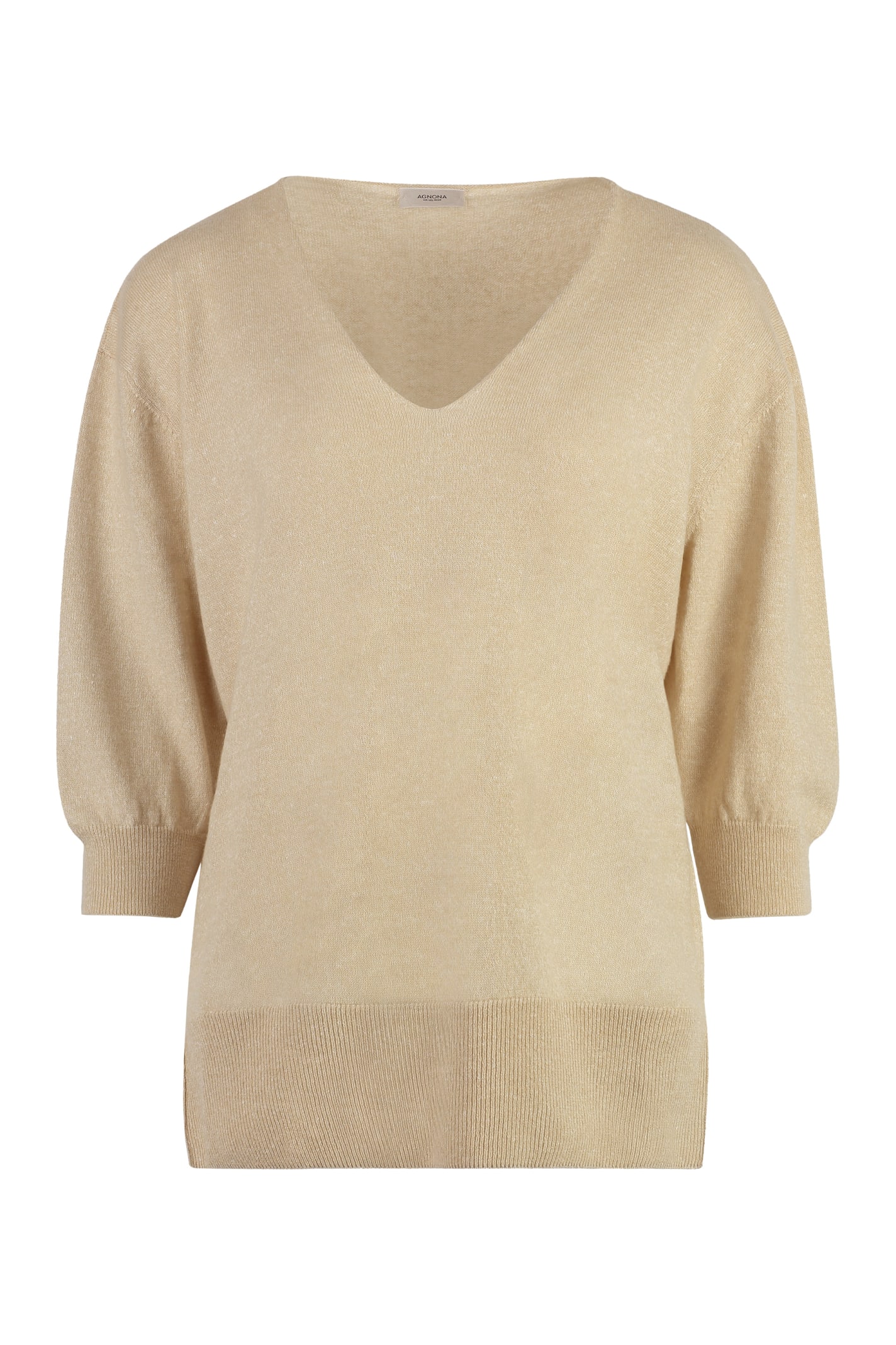 Shop Agnona Cashmere And Linen Sweater In Beige