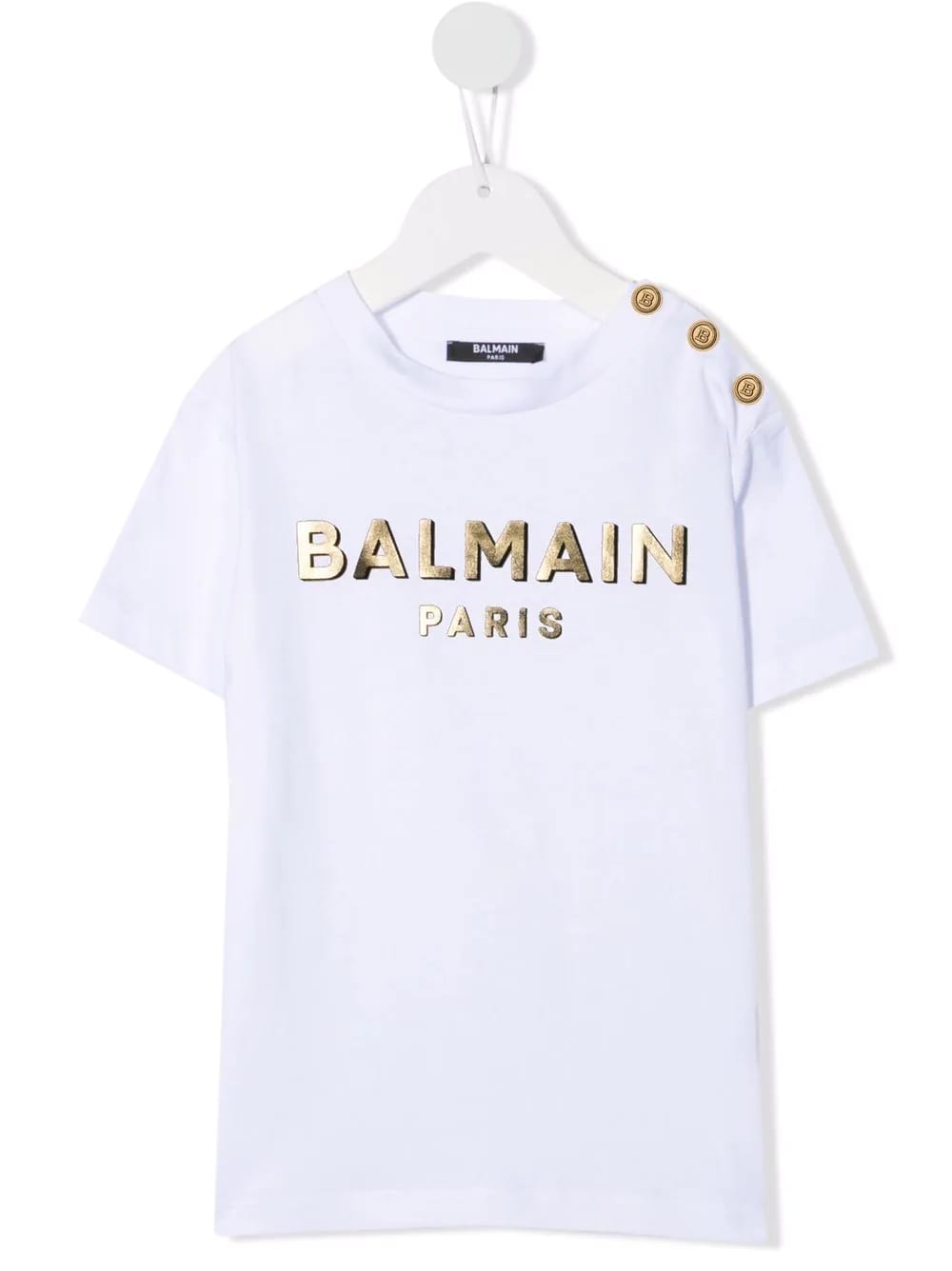 Balmain Kids White T-shirt With Metallic Logo And Golden Buttons