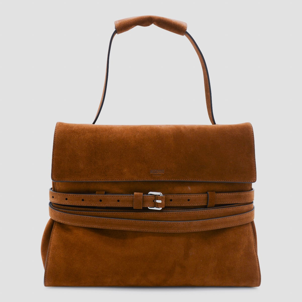 Moschino Brown Leather Suede Top Handle Bag In Brown