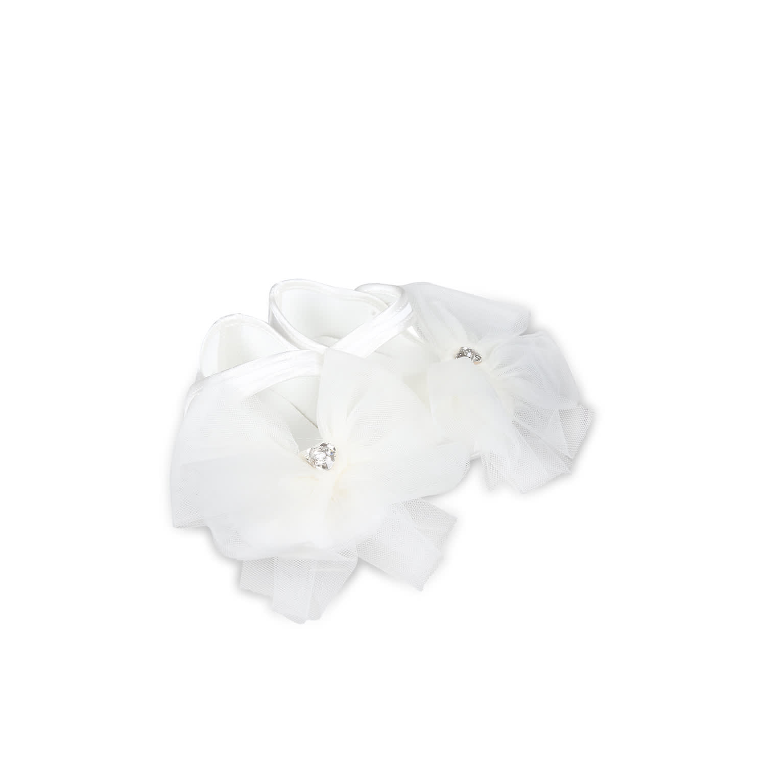 Monnalisa White Ballet Flats For Baby Girl With Bow In White