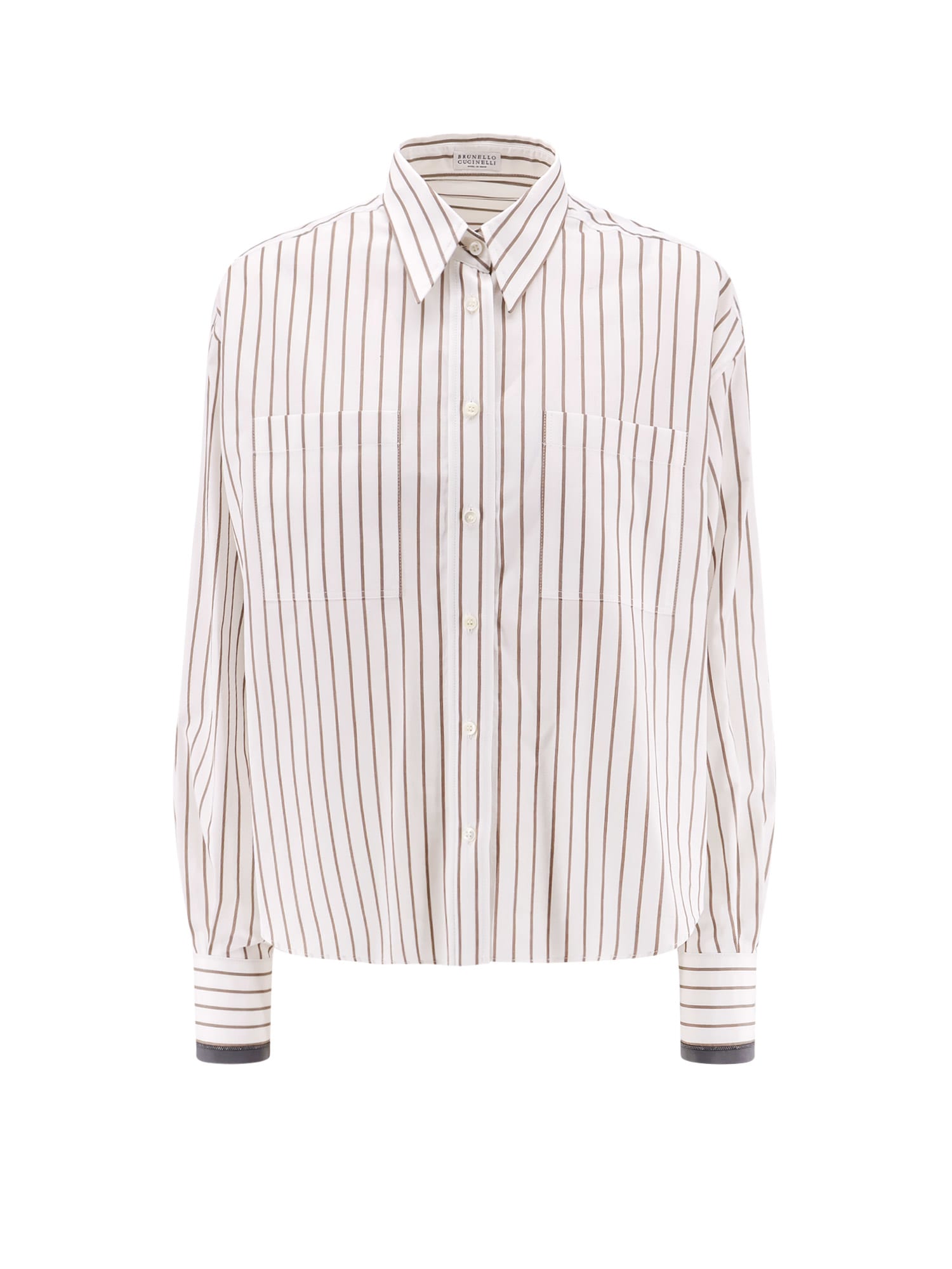 Brunello Cucinelli Striped Cotton Shirt With Monili Detail