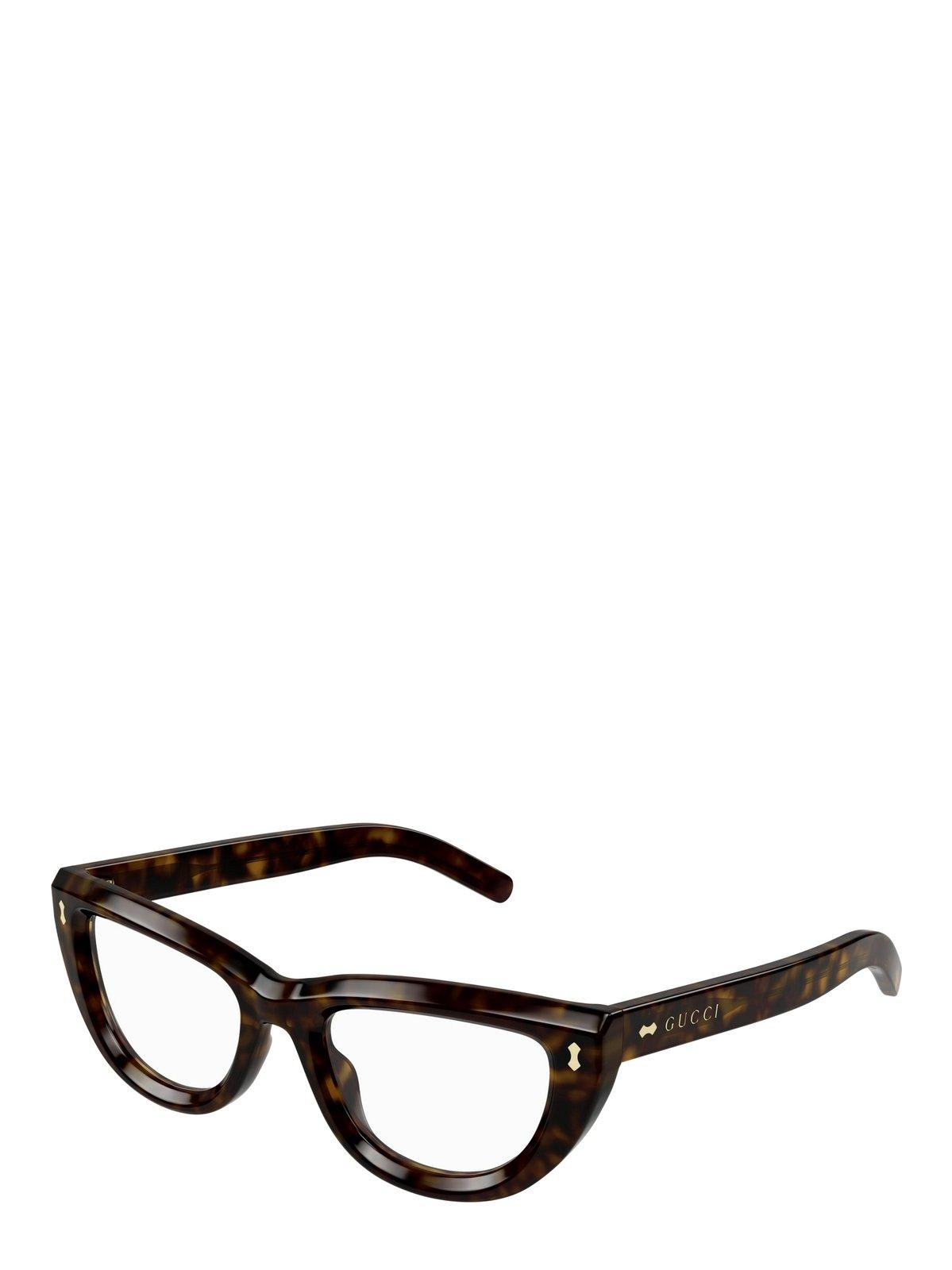 Shop Gucci Cat-eye Frame Glasses In 002 Havana Havana Transpa