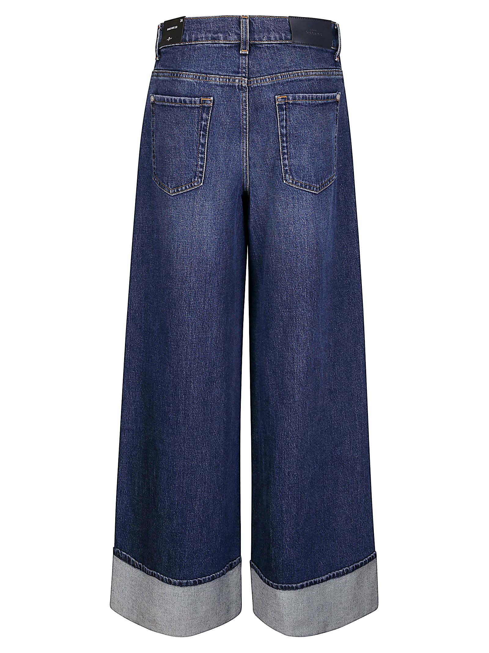 7 For All Mankind Wide-leg Denim Trousers Folded Cuffs In Blue