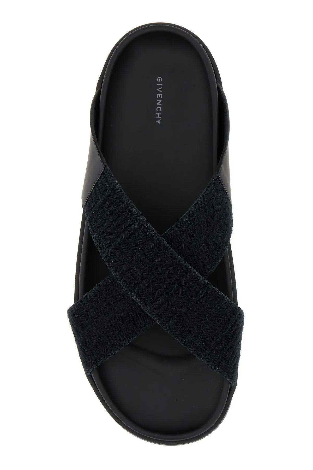Shop Givenchy Black Leather And Cotton Slippers