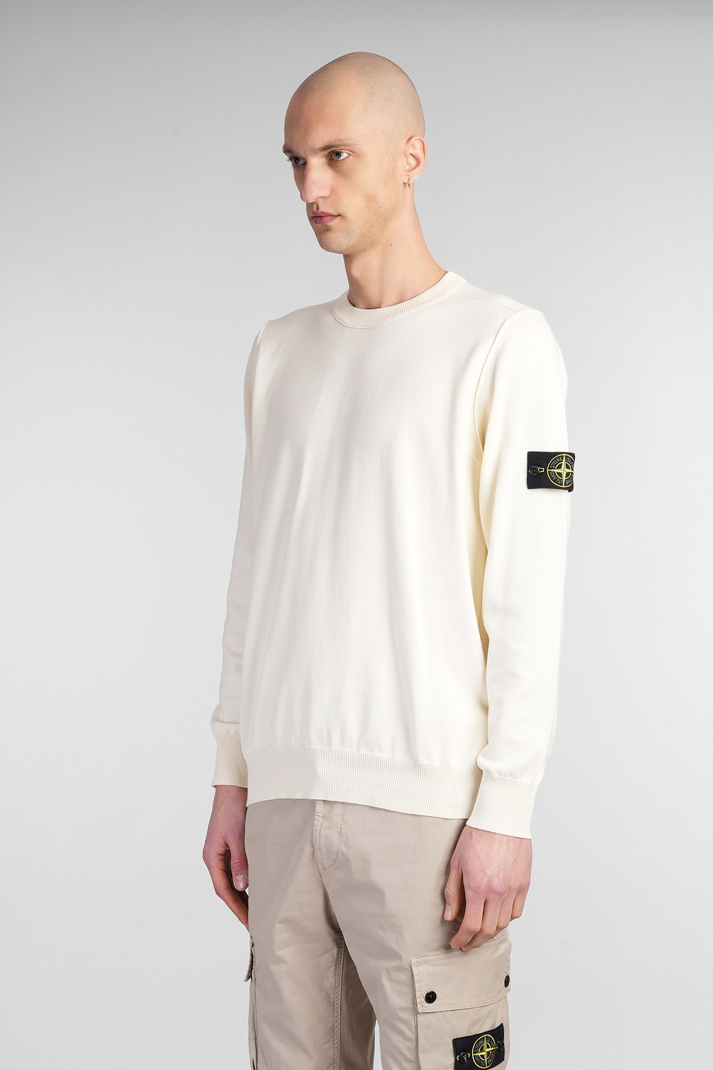 Stone Island Logo Cotton Crewneck Sweatshirt In White