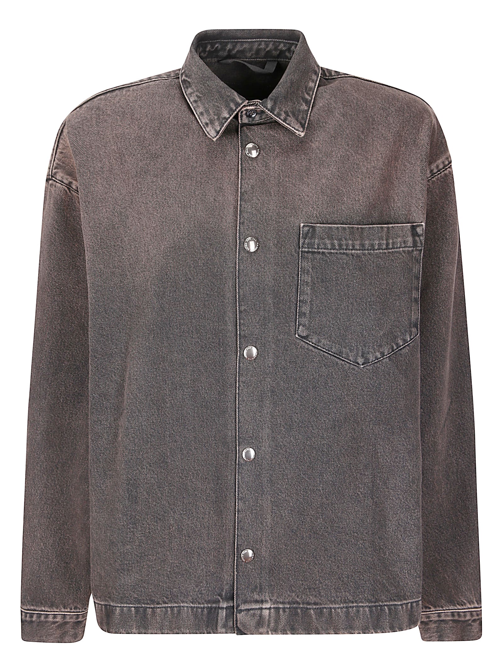 7 For All Mankind Patch-pocket Denim Shirt Jacket In Gray